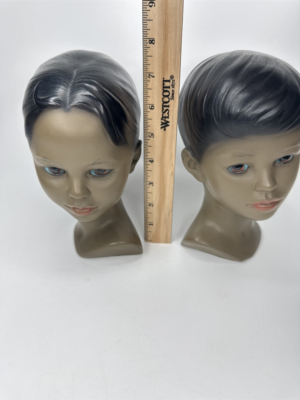 Set of 2 Vintage 1960s MCM Chalkware Unmarked MARWAL(?) Polynesian Busts