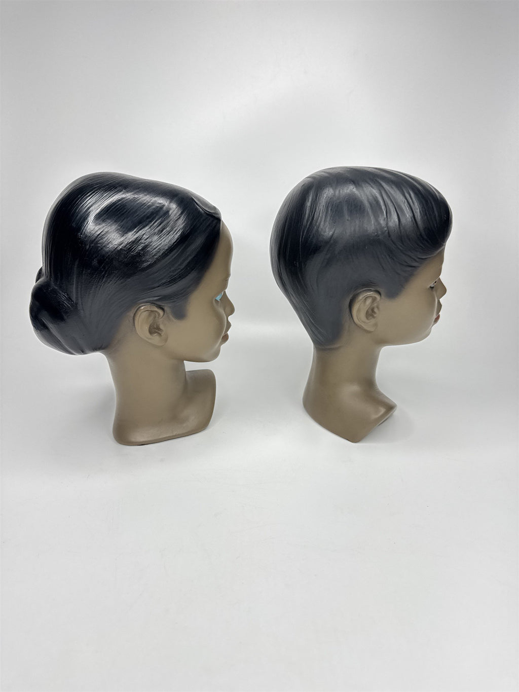 Set of 2 Vintage 1960s MCM Chalkware Unmarked MARWAL(?) Polynesian Busts
