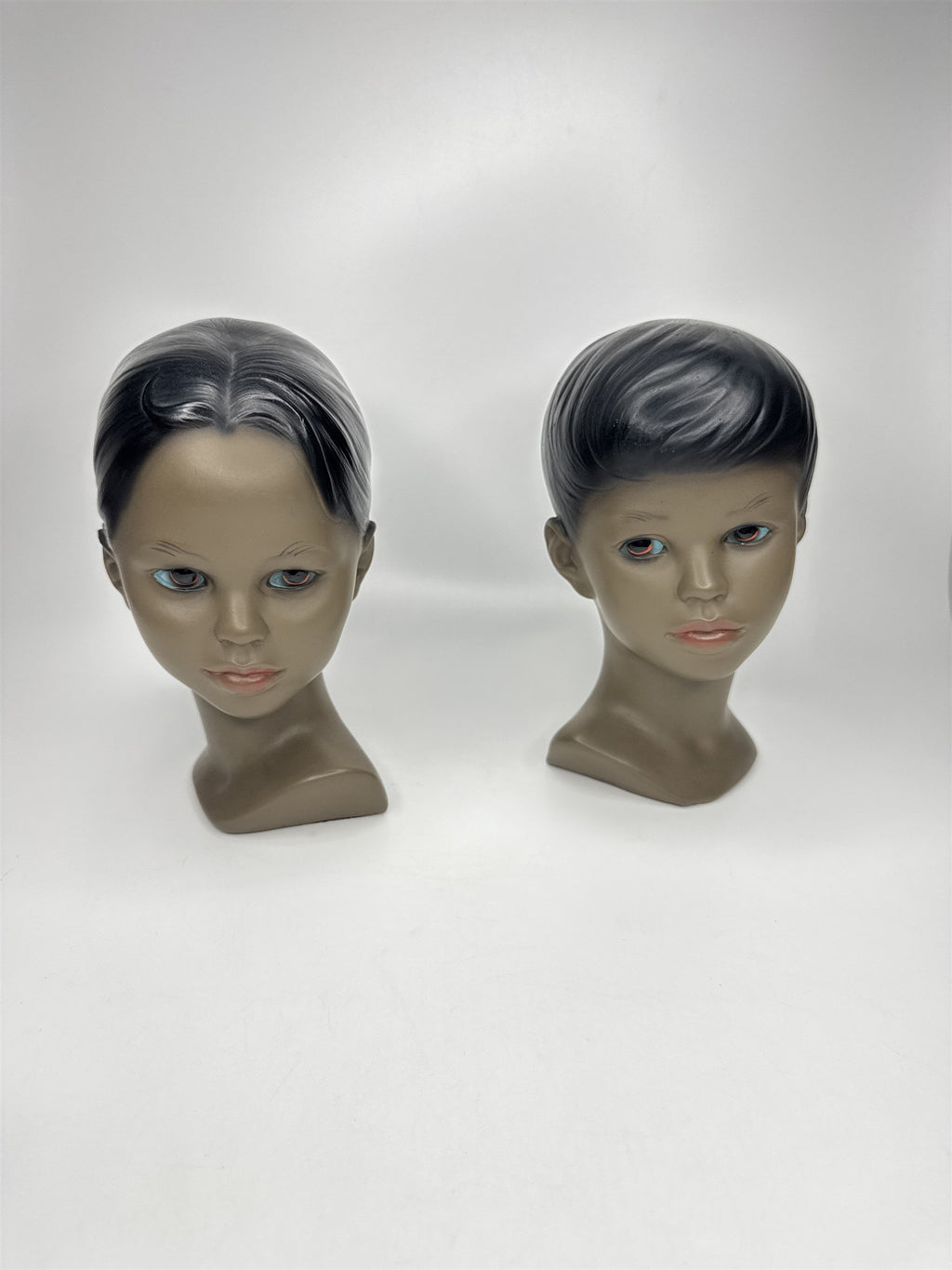 Set of 2 Vintage 1960s MCM Chalkware Unmarked MARWAL(?) Polynesian Busts