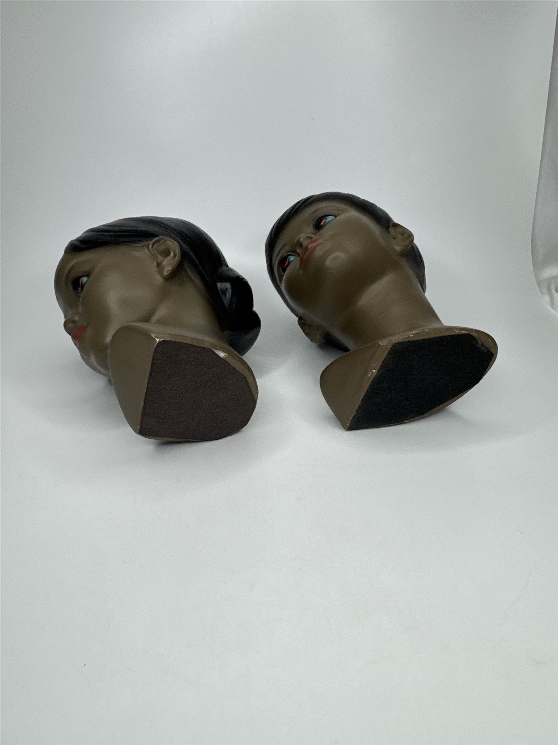 Set of 2 Vintage 1960s MCM Chalkware Unmarked MARWAL(?) Polynesian Busts