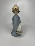 Vintage Enesco Kinka Japan EARLY Flower Firl Figurine Paper Label 9" Tall Girl