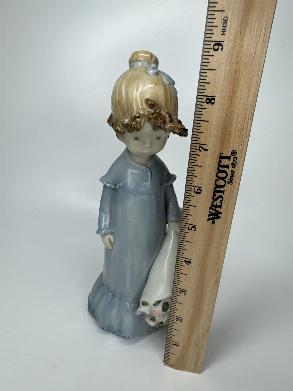 Vintage Enesco Kinka Japan EARLY Flower Firl Figurine Paper Label 9" Tall Girl