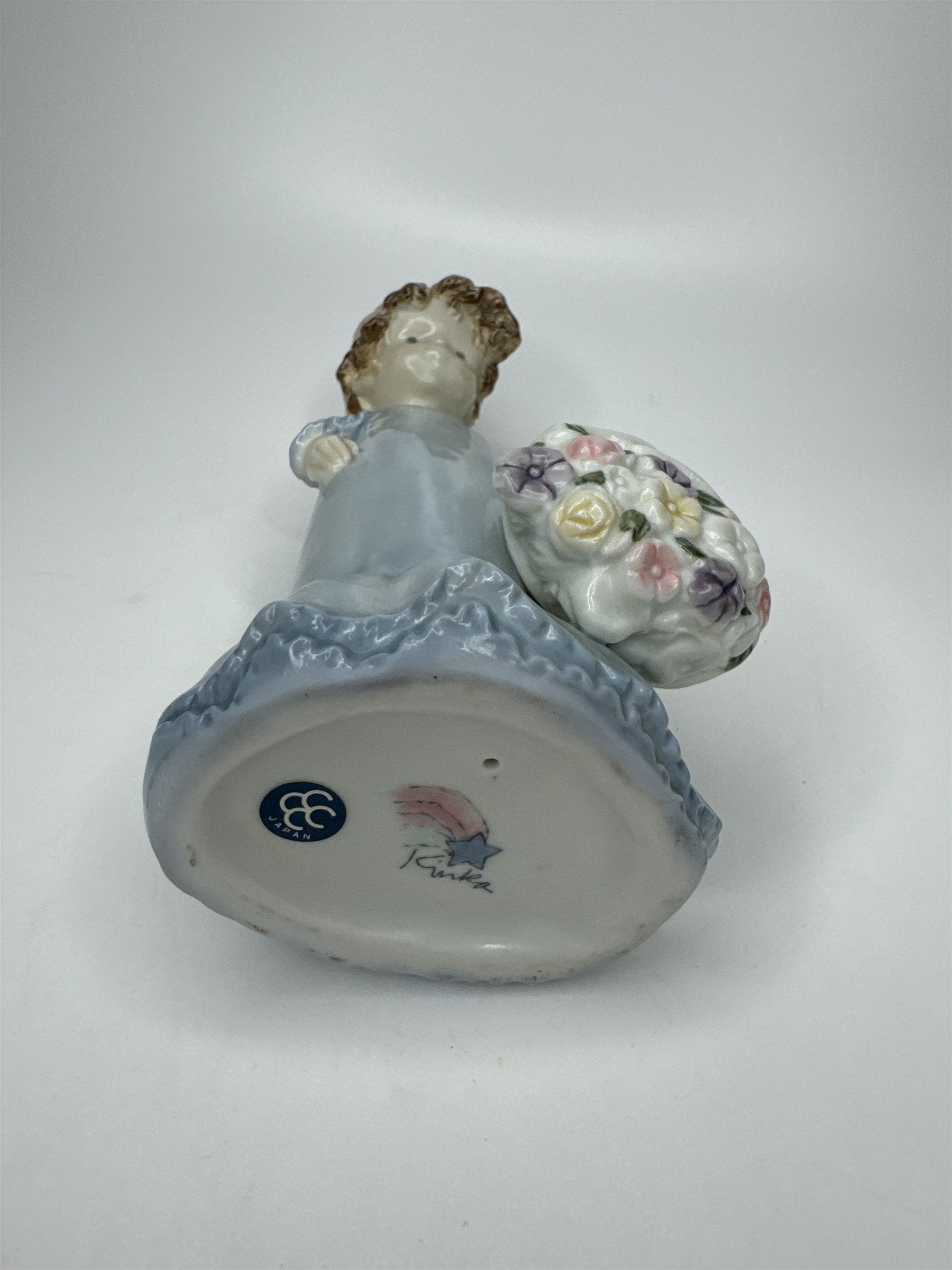 Vintage Enesco Kinka Japan EARLY Flower Firl Figurine Paper Label 9" Tall Girl