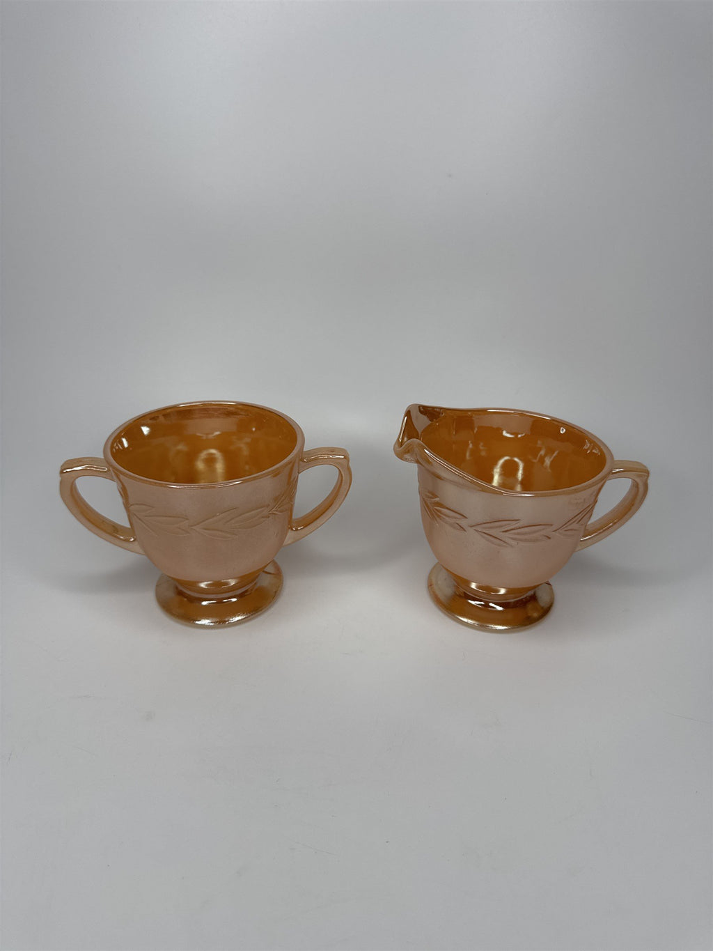 Vintage Fire King Peach Lustre Luster Laurel Creamer and Sugar Bowl EUC MCM Ware