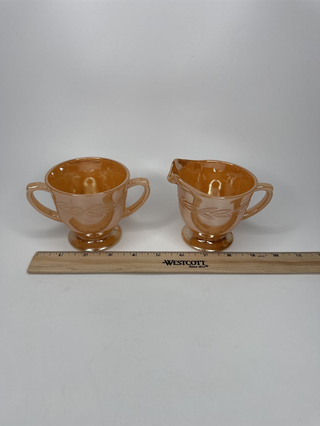 Vintage Fire King Peach Lustre Luster Laurel Creamer and Sugar Bowl EUC MCM Ware