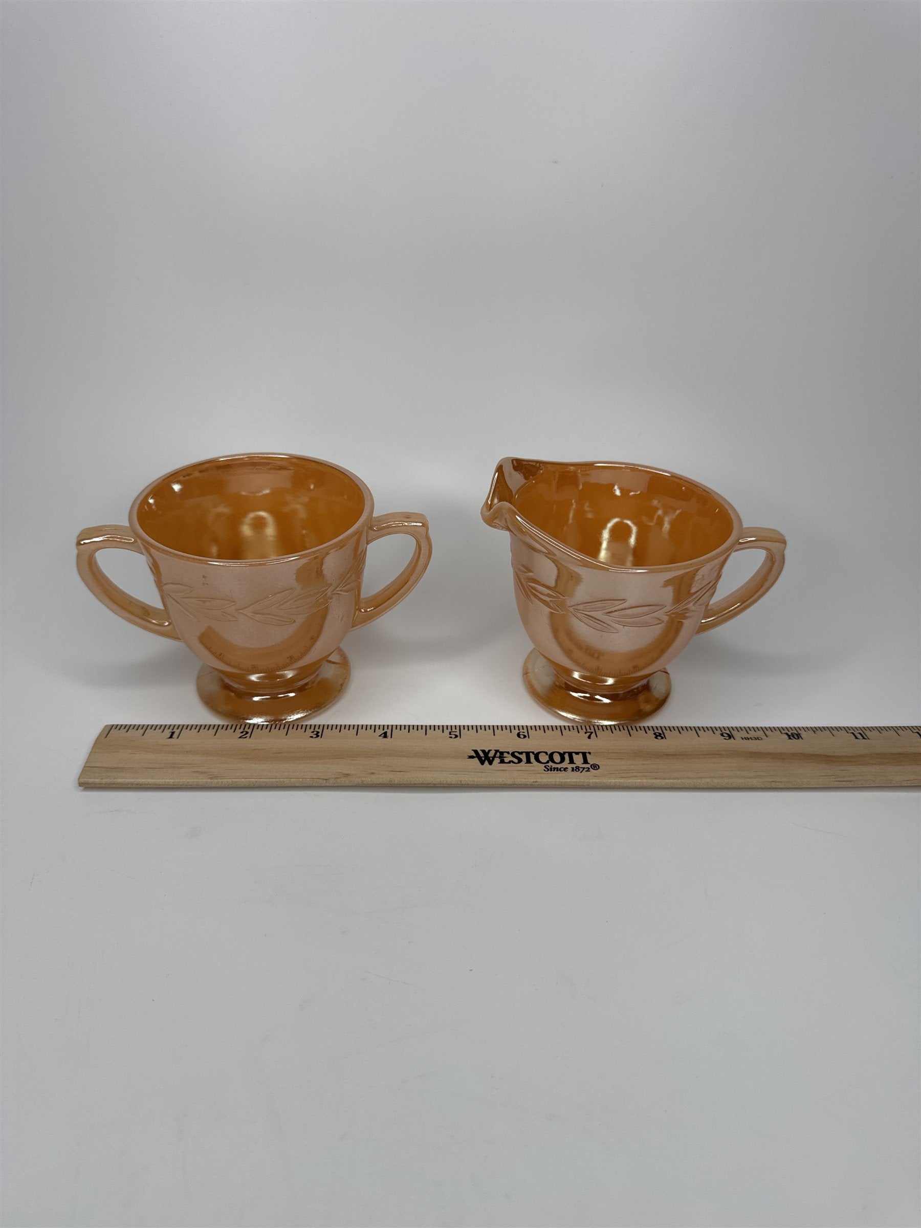 Vintage Fire King Peach Lustre Luster Laurel Creamer and Sugar Bowl EUC MCM Ware