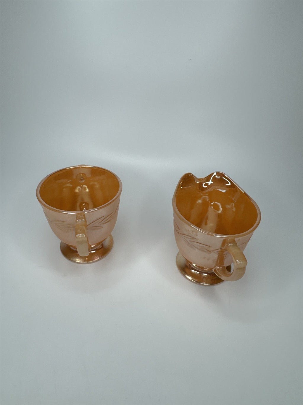 Vintage Fire King Peach Lustre Luster Laurel Creamer and Sugar Bowl EUC MCM Ware