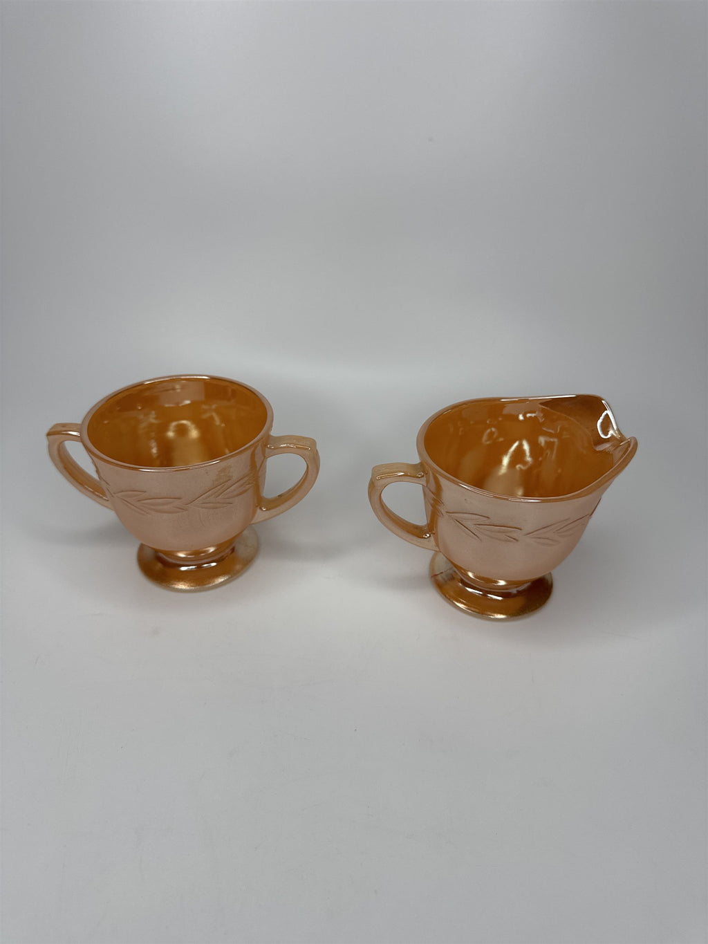 Vintage Fire King Peach Lustre Luster Laurel Creamer and Sugar Bowl EUC MCM Ware