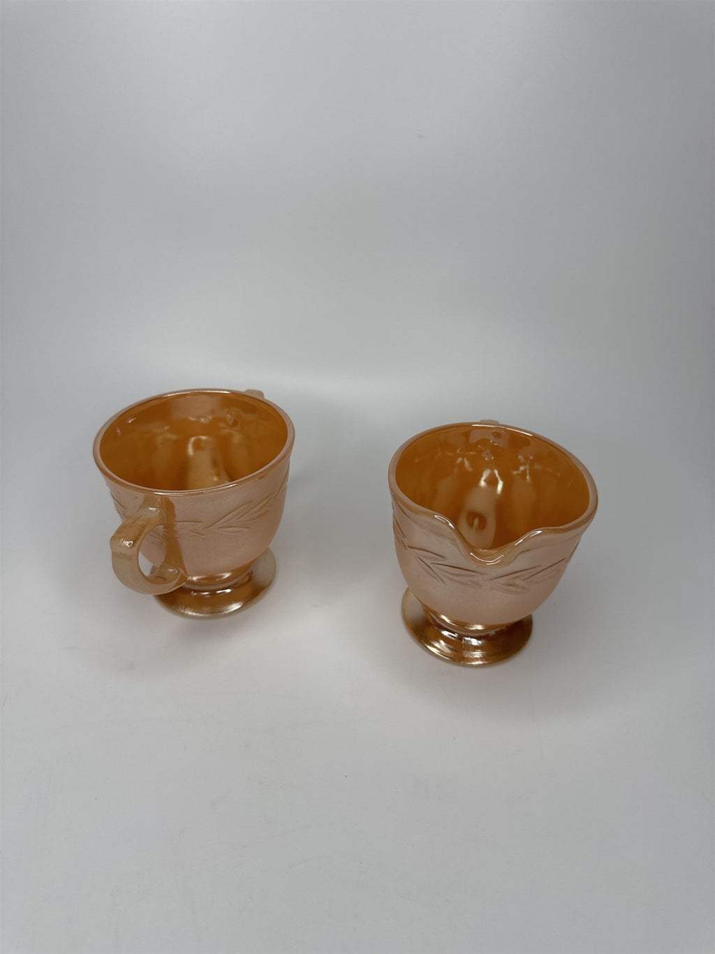 Vintage Fire King Peach Lustre Luster Laurel Creamer and Sugar Bowl EUC MCM Ware