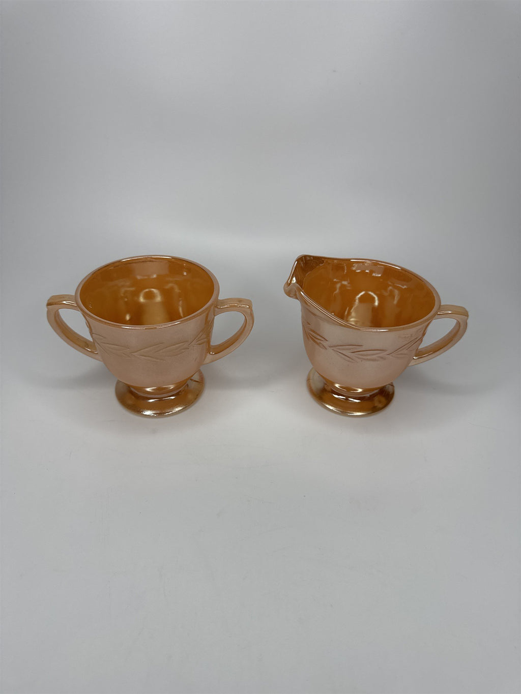 Vintage Fire King Peach Lustre Luster Laurel Creamer and Sugar Bowl EUC MCM Ware