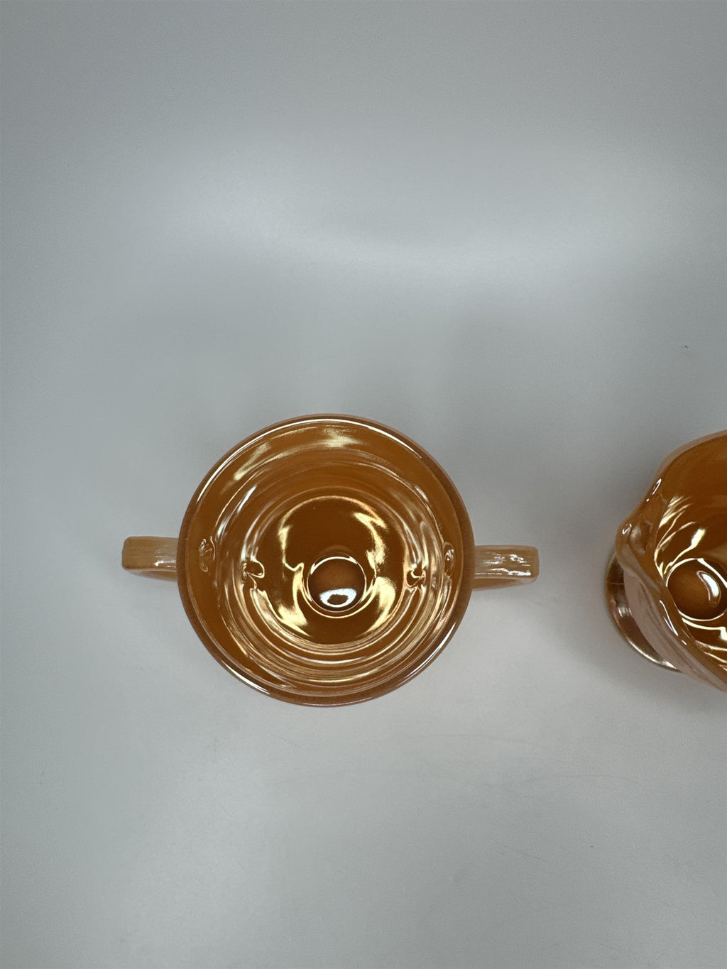 Vintage Fire King Peach Lustre Luster Laurel Creamer and Sugar Bowl EUC MCM Ware