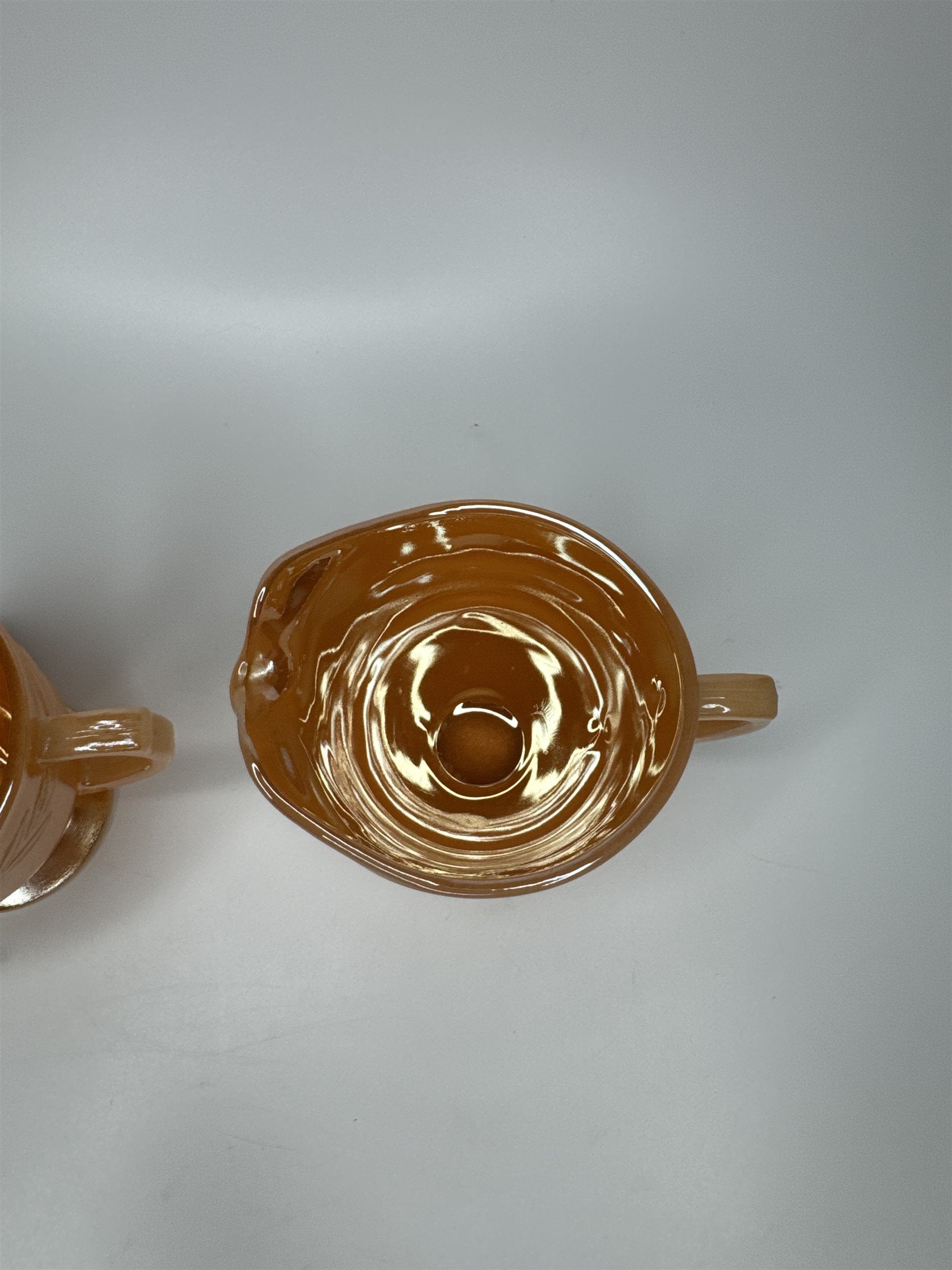 Vintage Fire King Peach Lustre Luster Laurel Creamer and Sugar Bowl EUC MCM Ware