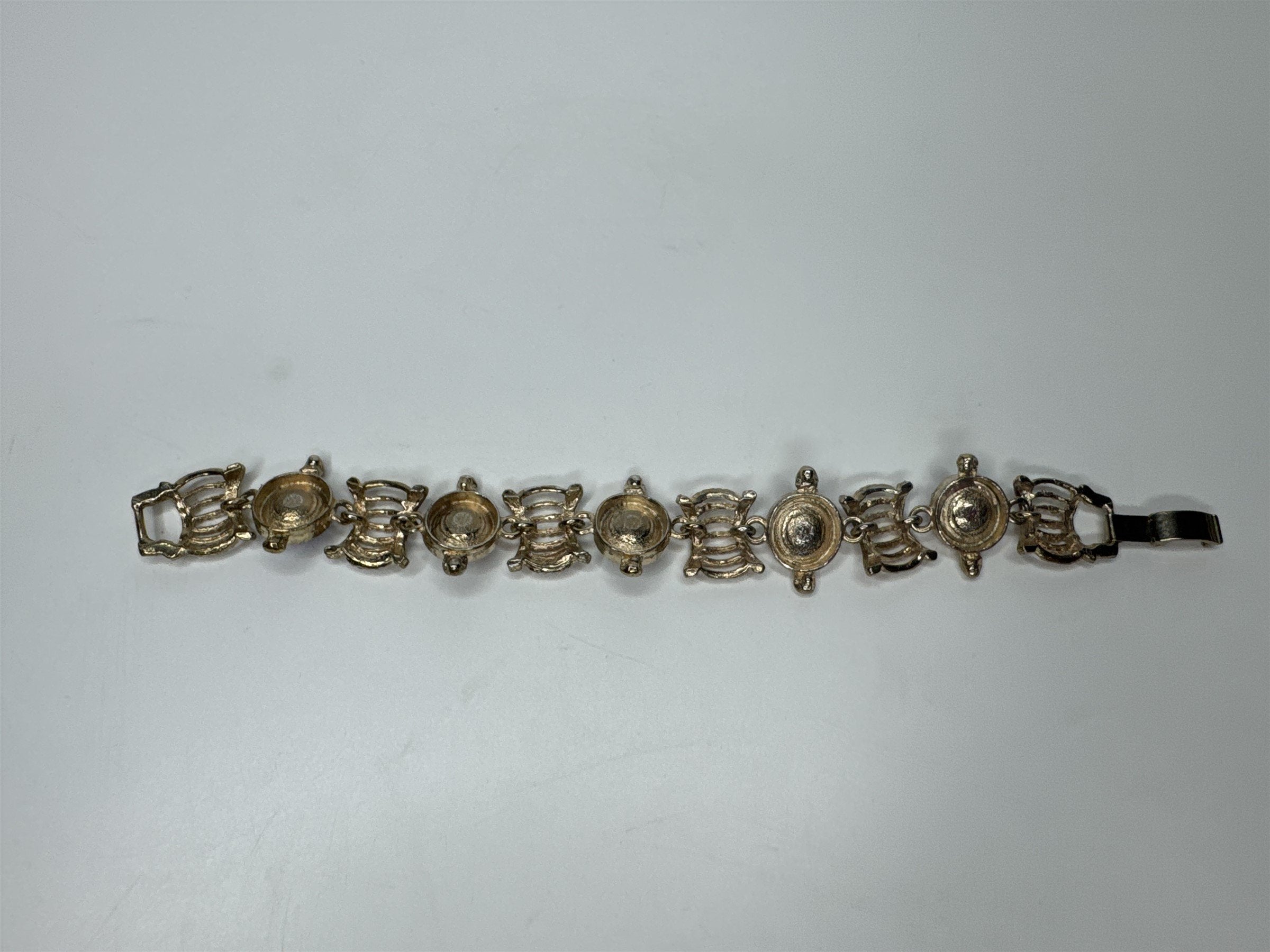 Vintage Gold Toned Costume Jewelry Bracelet With Colorful Faux Gems Textured
