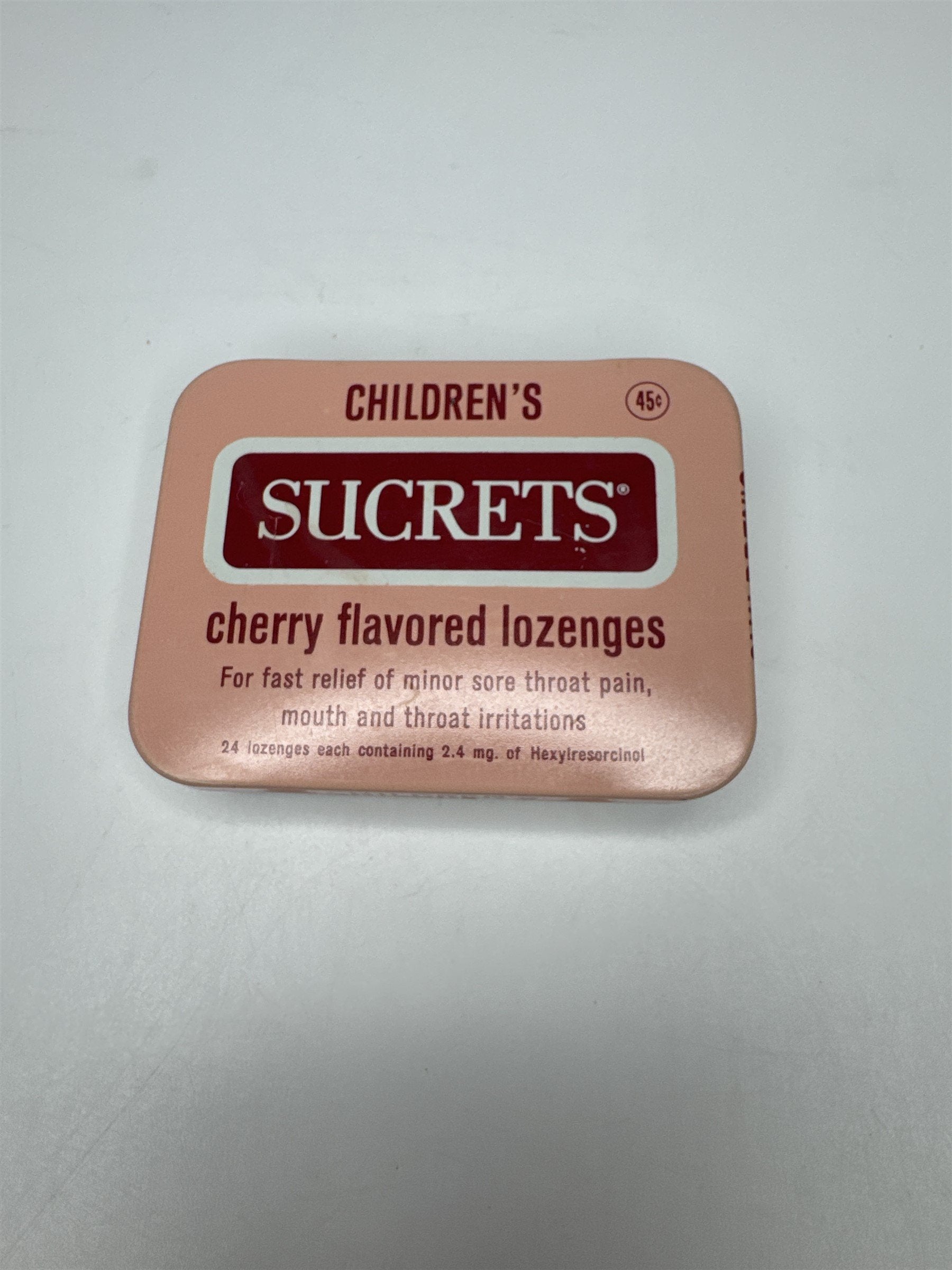 Vintage Children's SUCRETS Cherry Flavored Lozenges 24ct Empty Tim Memorabilia