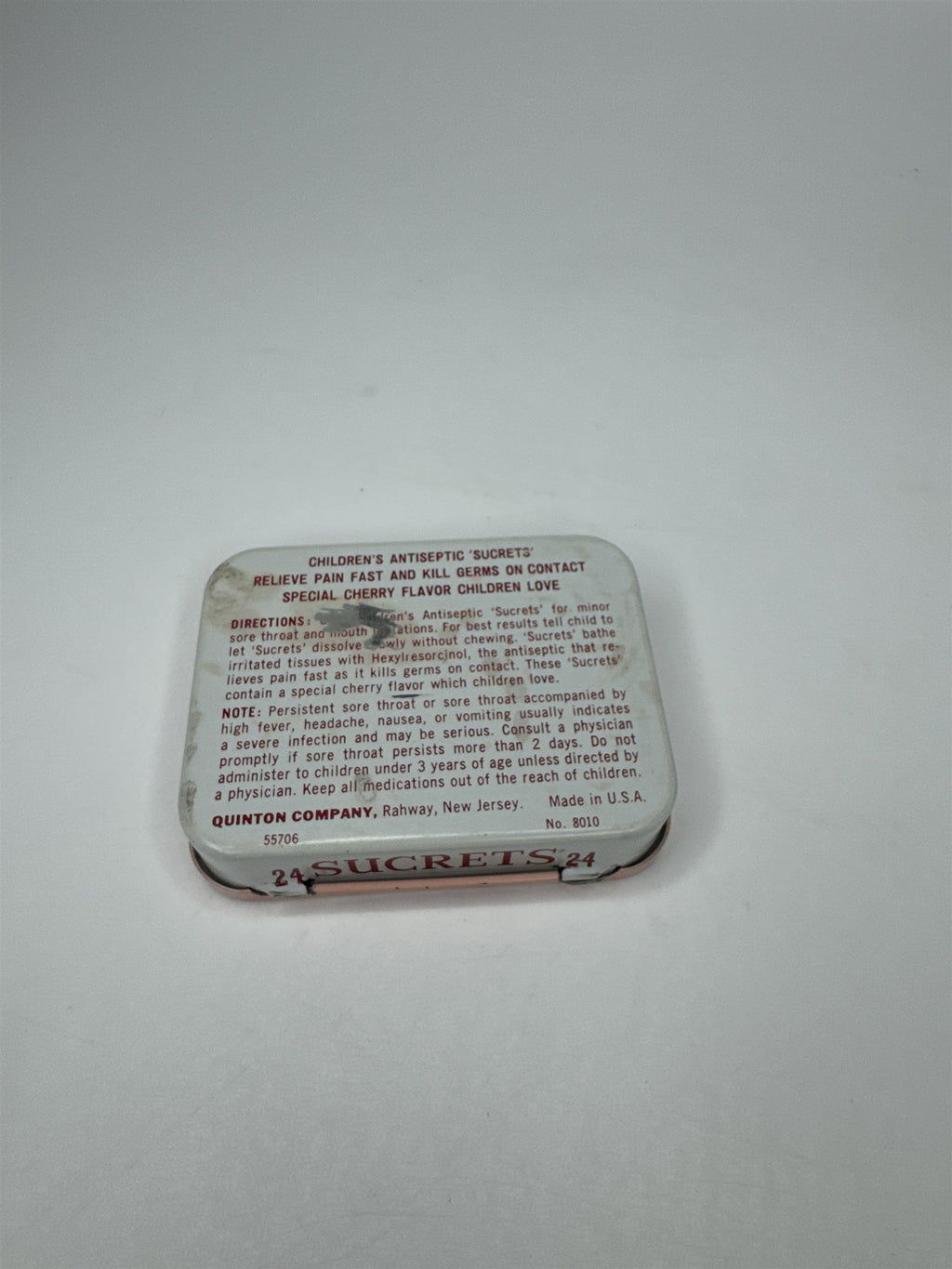 Vintage Children's SUCRETS Cherry Flavored Lozenges 24ct Empty Tim Memorabilia