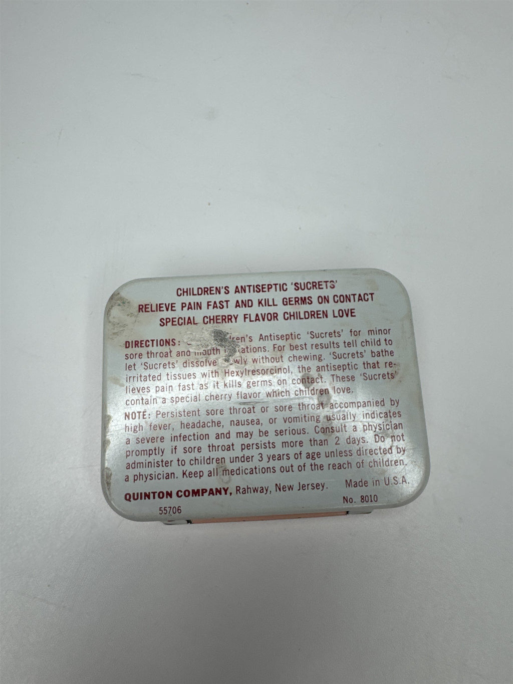 Vintage Children's SUCRETS Cherry Flavored Lozenges 24ct Empty Tim Memorabilia