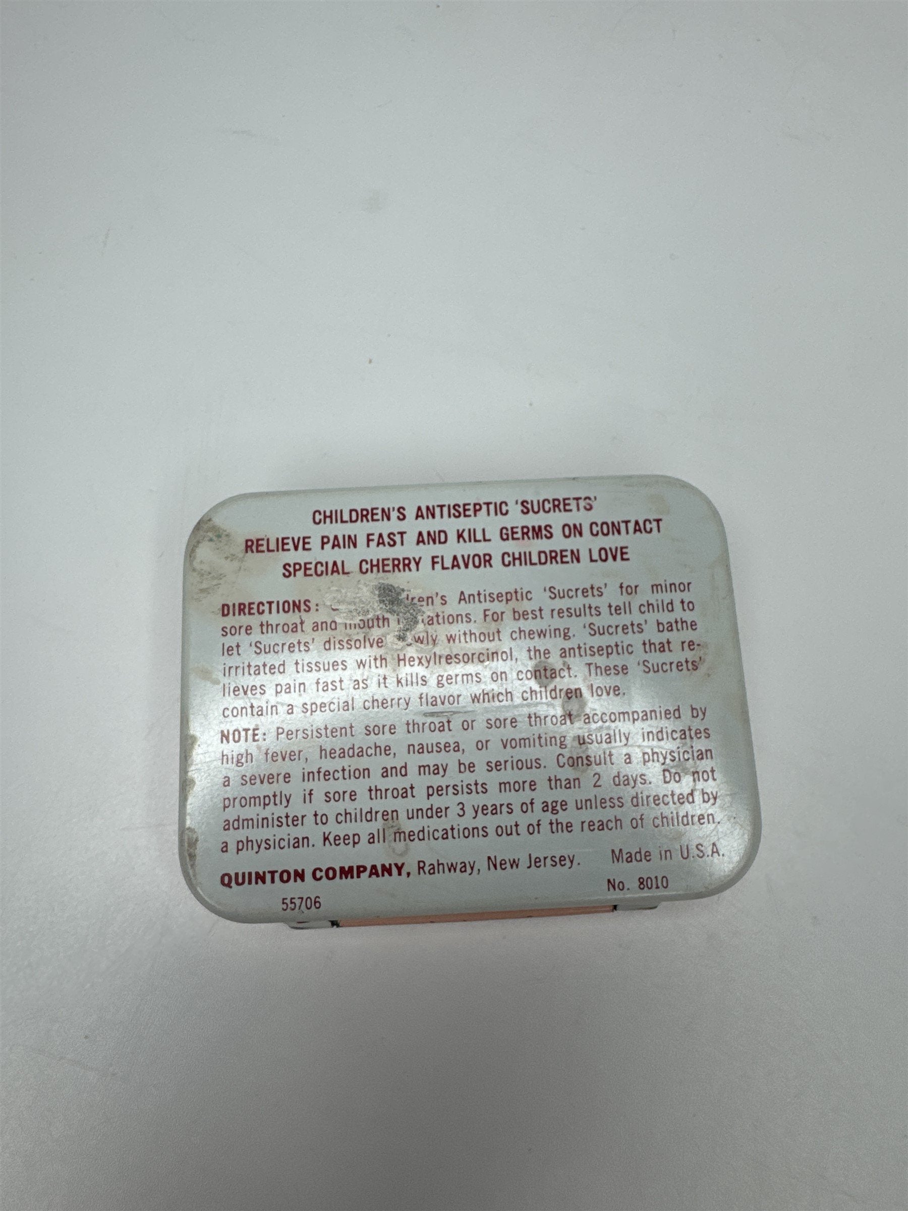 Vintage Children's SUCRETS Cherry Flavored Lozenges 24ct Empty Tim Memorabilia