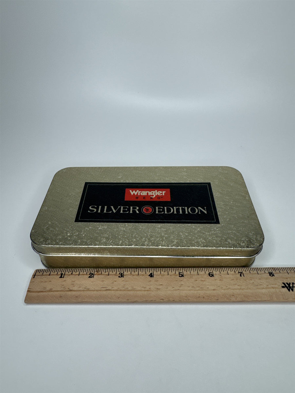 Vintage Wrangler HERO Silver Edition Gold-Tone Empty Wallet Tin Only