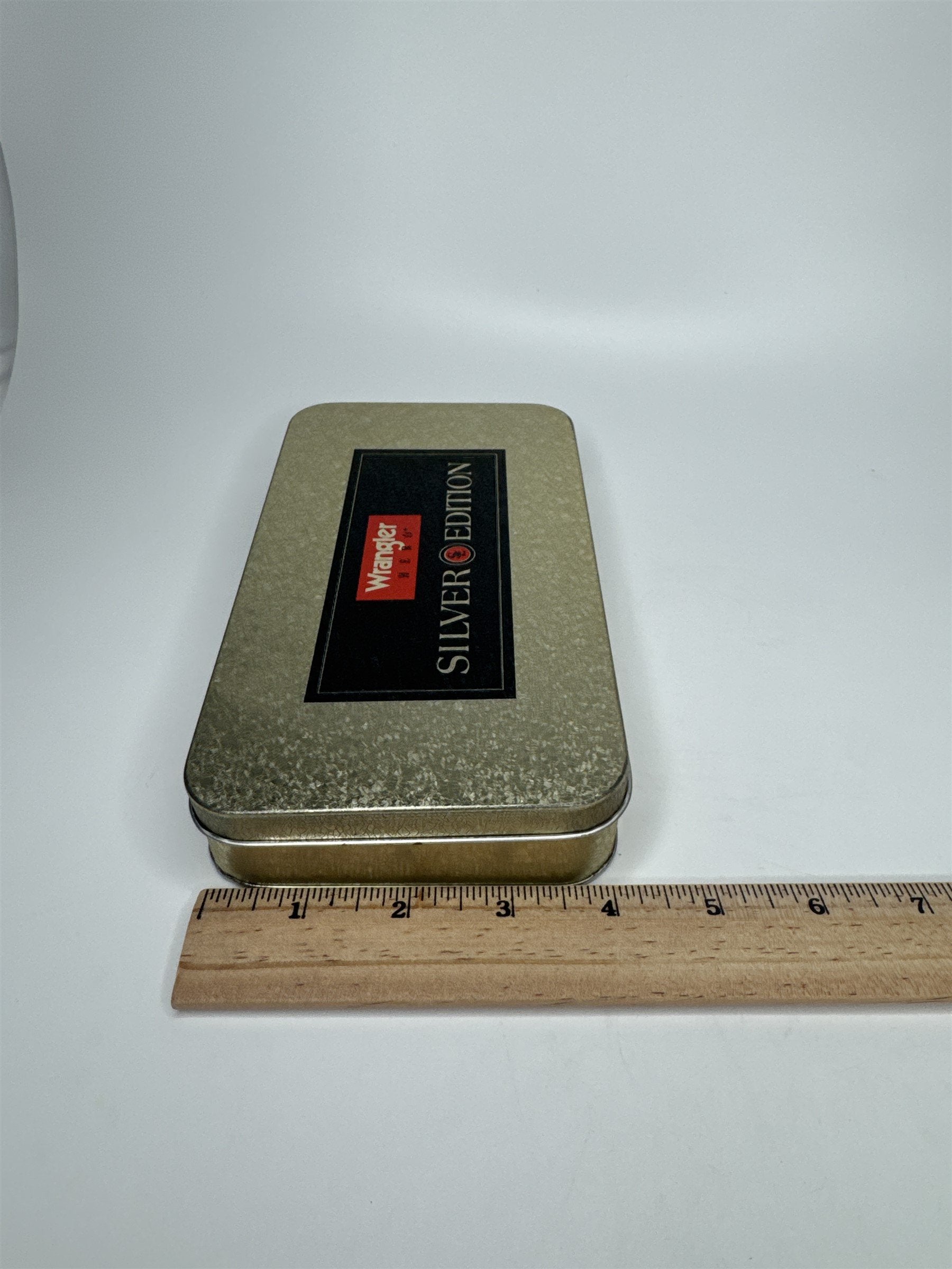 Vintage Wrangler HERO Silver Edition Gold-Tone Empty Wallet Tin Only