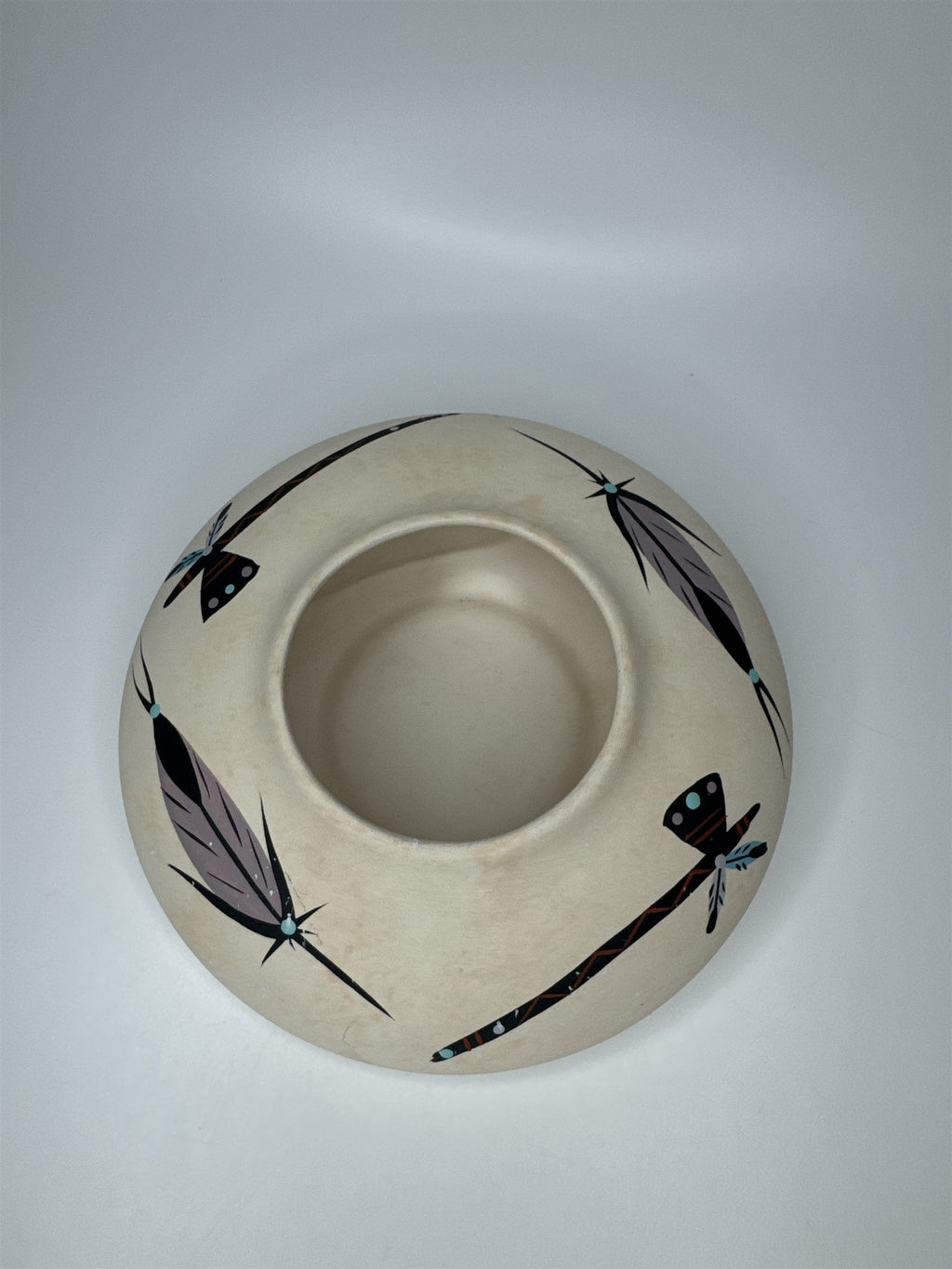 Vintage Native American Southwestern Shallow Pottery Hand Painted Feather & Axe