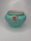 Vintage Native American Southwestern Pottery Sky Blue With Metal Adornment MAPOO