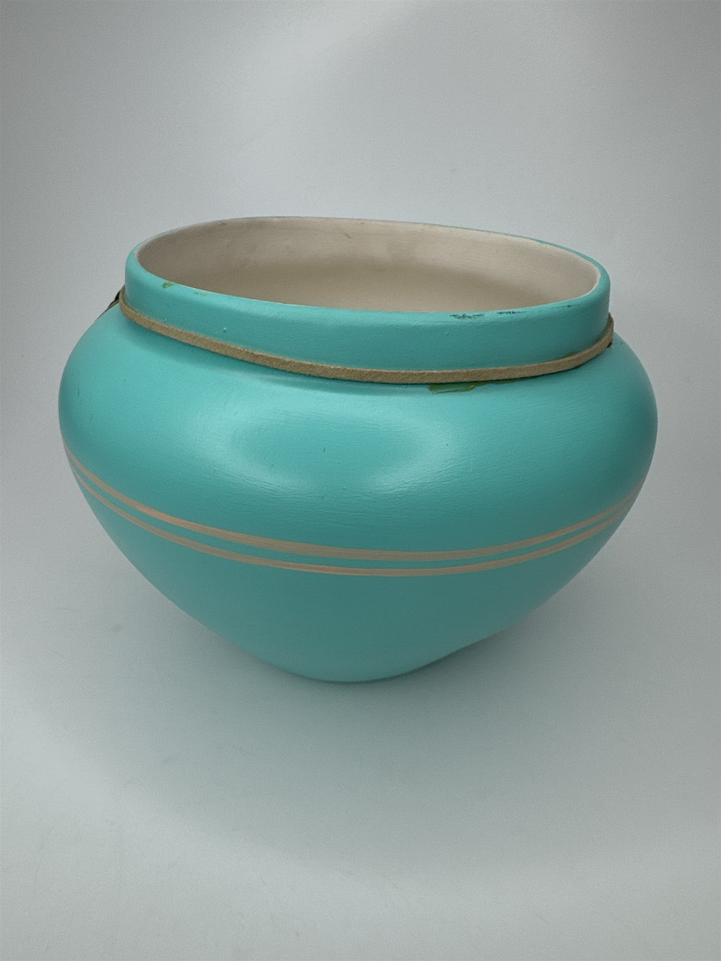 Vintage Native American Southwestern Pottery Sky Blue With Metal Adornment MAPOO