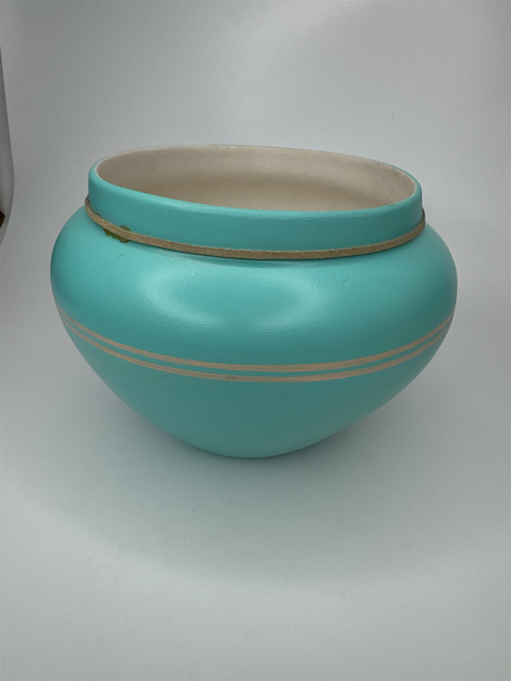 Vintage Native American Southwestern Pottery Sky Blue With Metal Adornment MAPOO