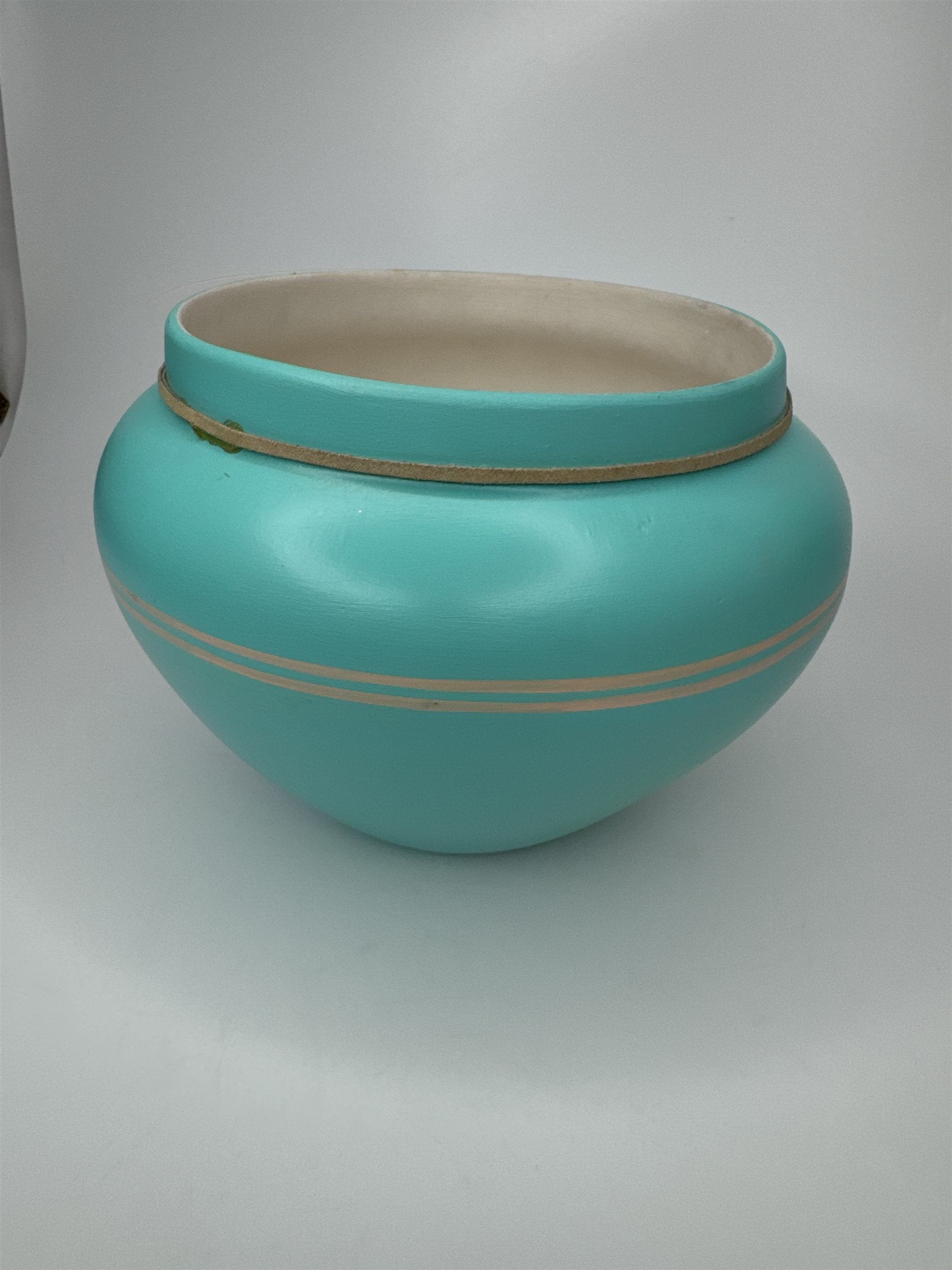 Vintage Native American Southwestern Pottery Sky Blue With Metal Adornment MAPOO