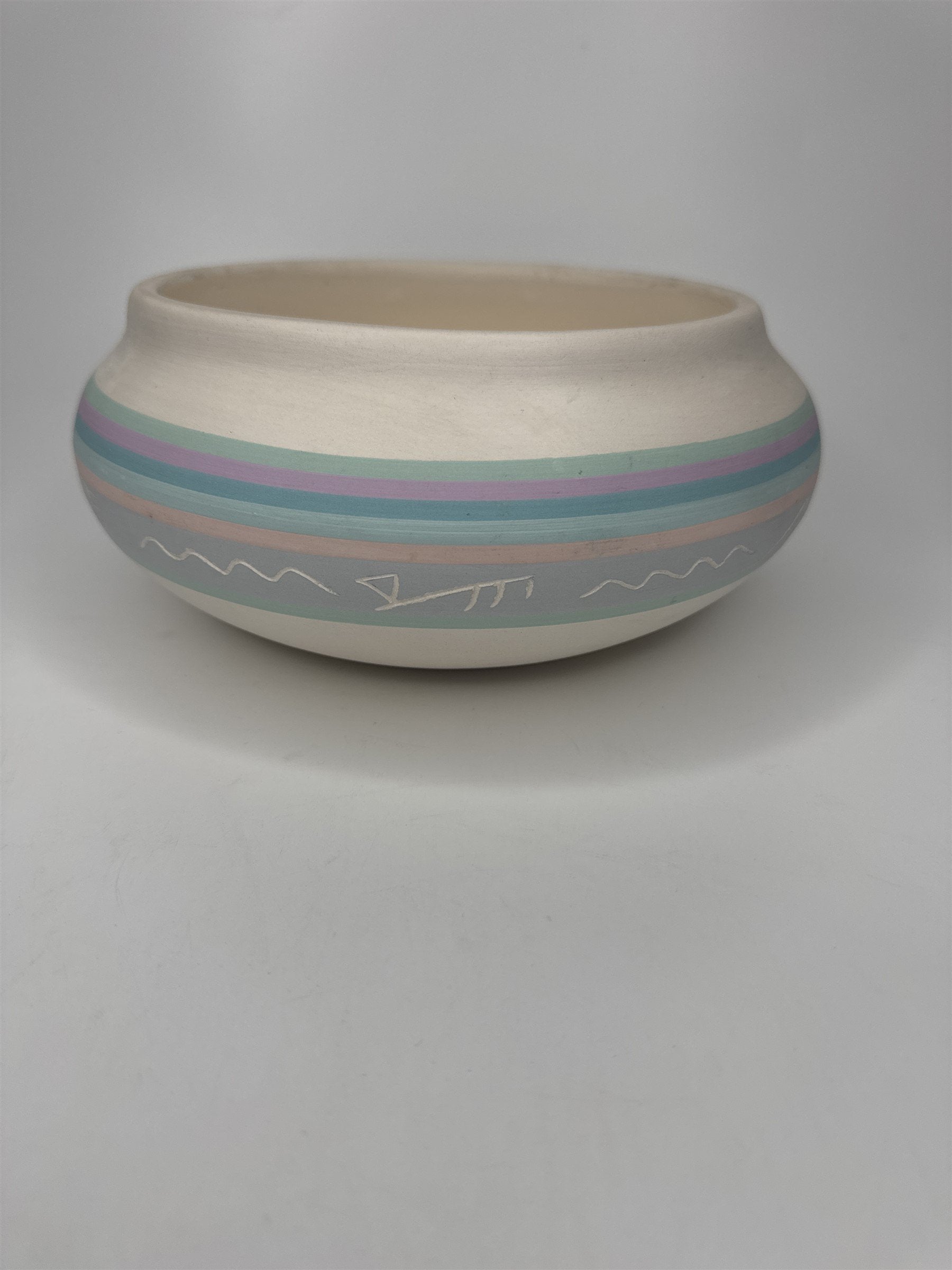 Vintage Native American Southwestern Shallow Pottery Hand Painted LJ Signed