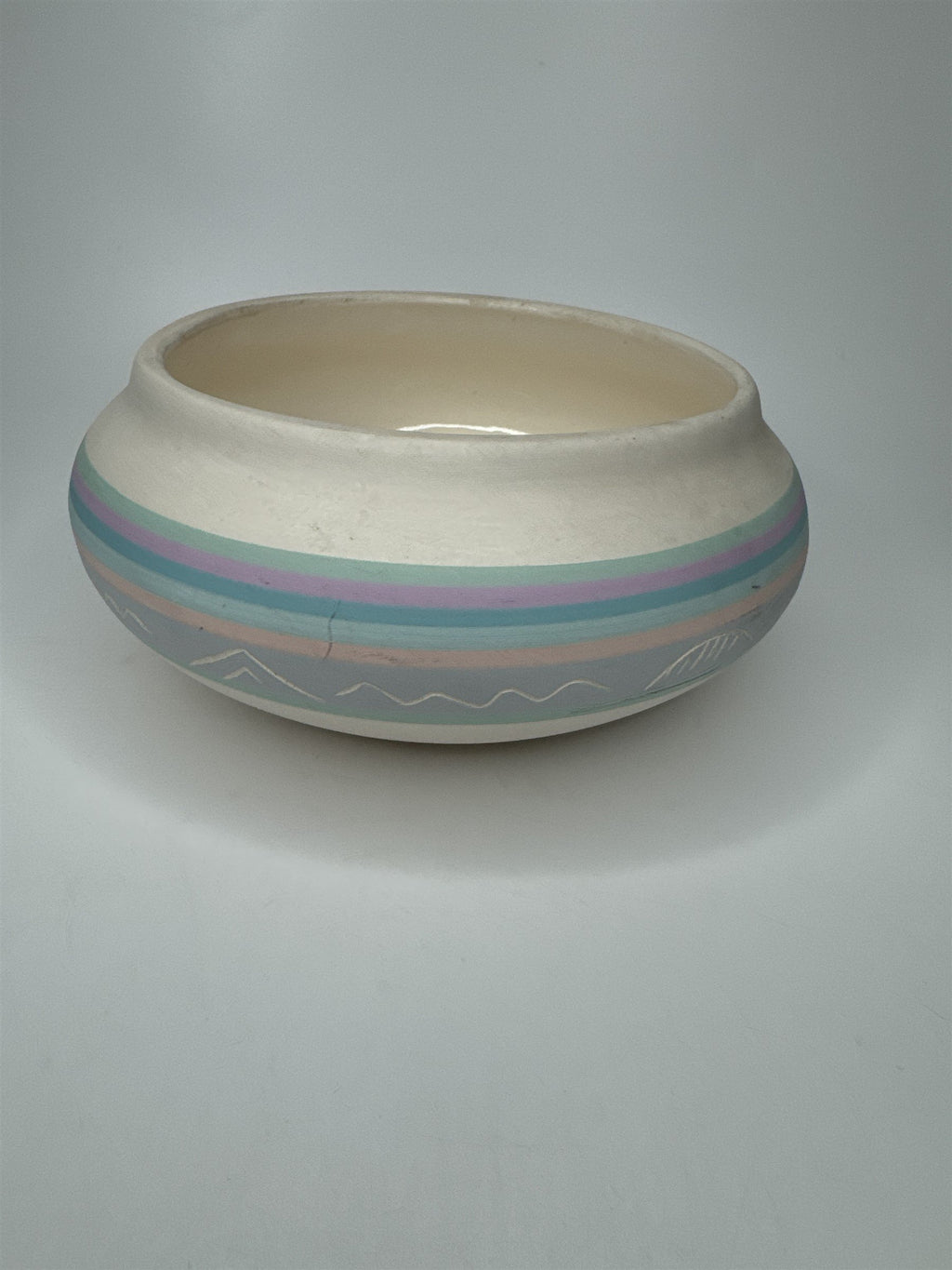 Vintage Native American Southwestern Shallow Pottery Hand Painted LJ Signed
