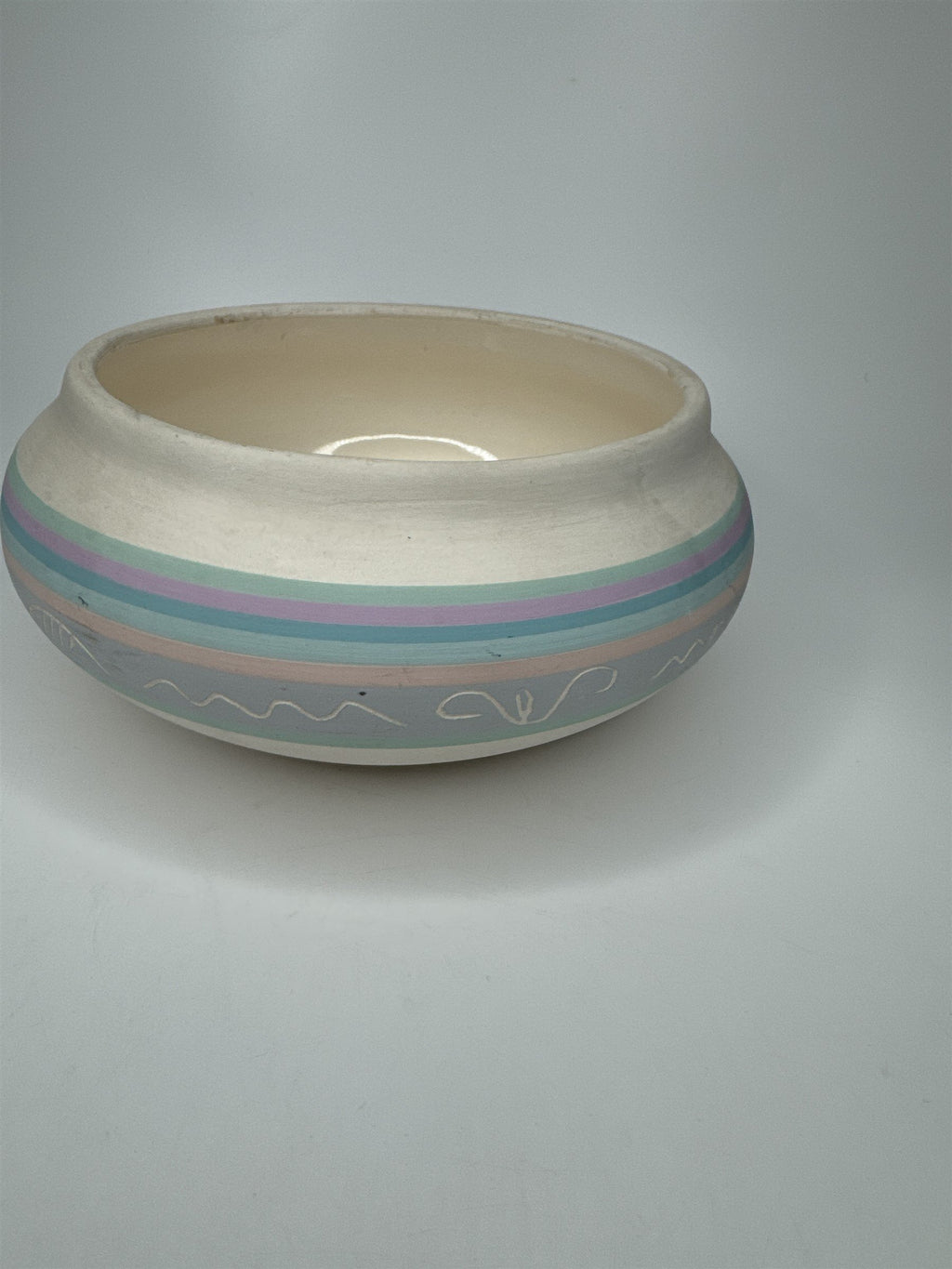 Vintage Native American Southwestern Shallow Pottery Hand Painted LJ Signed