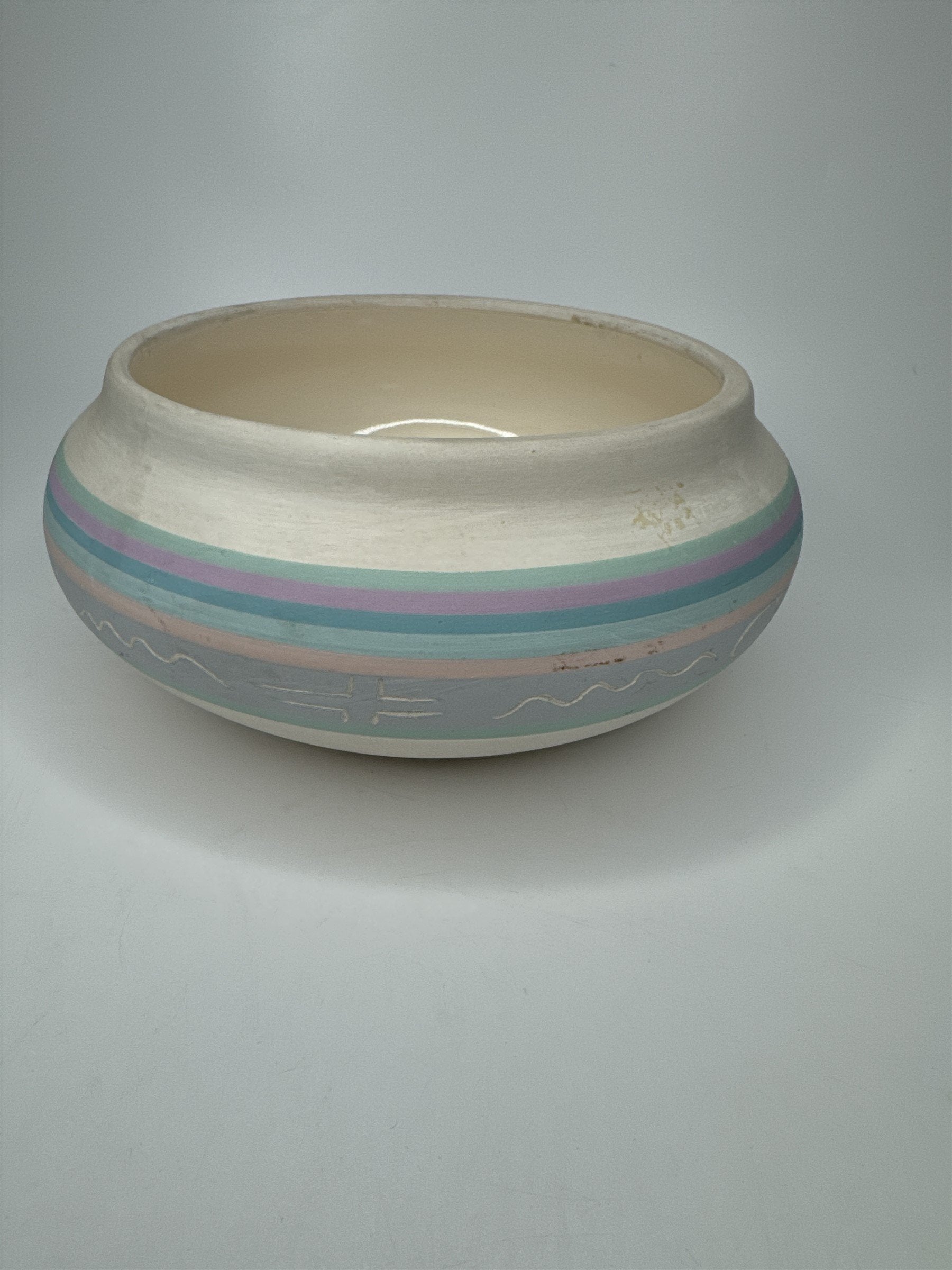 Vintage Native American Southwestern Shallow Pottery Hand Painted LJ Signed