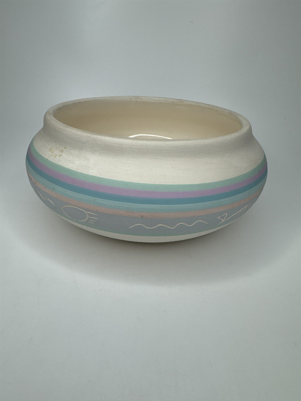 Vintage Native American Southwestern Shallow Pottery Hand Painted LJ Signed