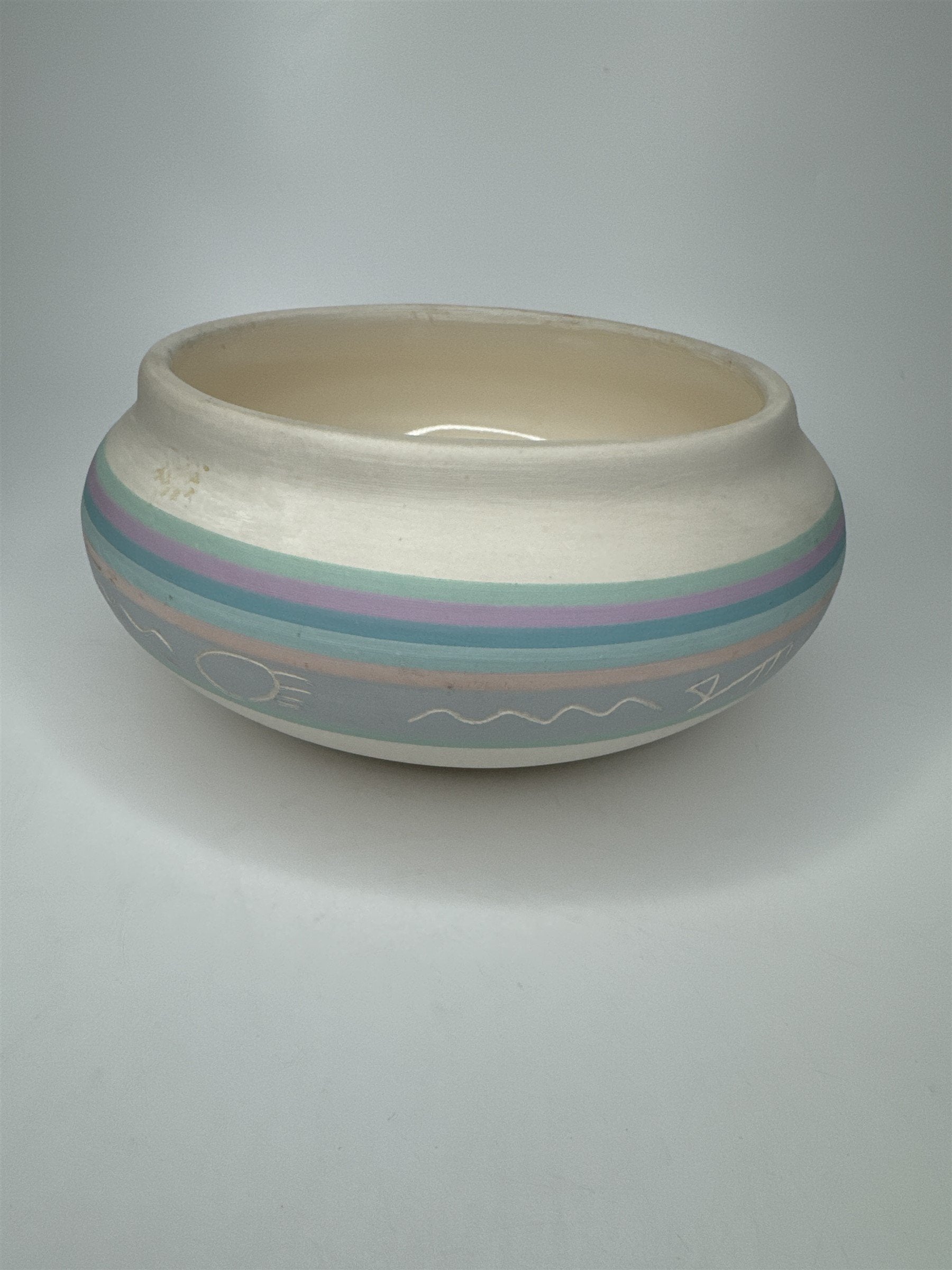 Vintage Native American Southwestern Shallow Pottery Hand Painted LJ Signed