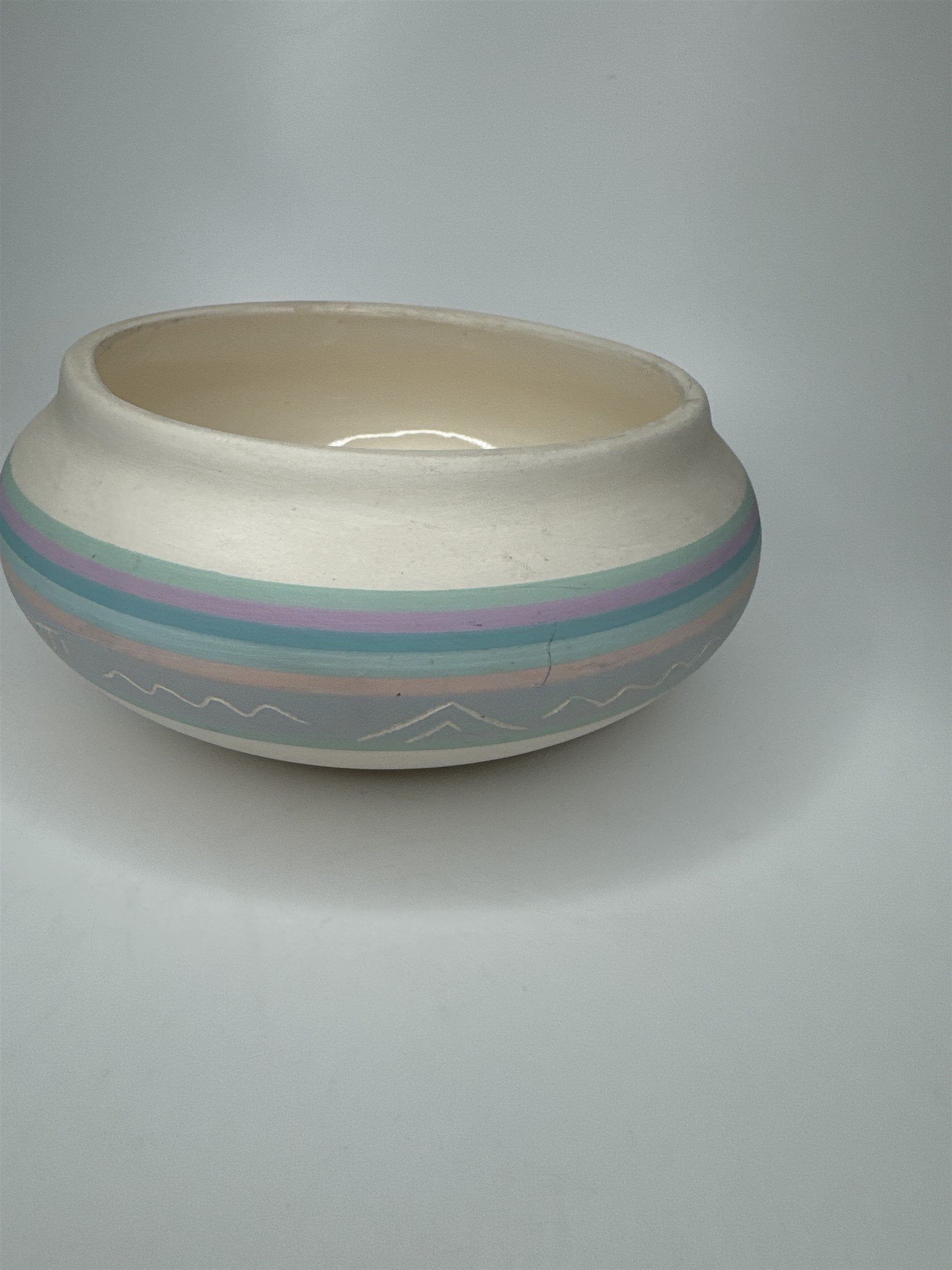 Vintage Native American Southwestern Shallow Pottery Hand Painted LJ Signed