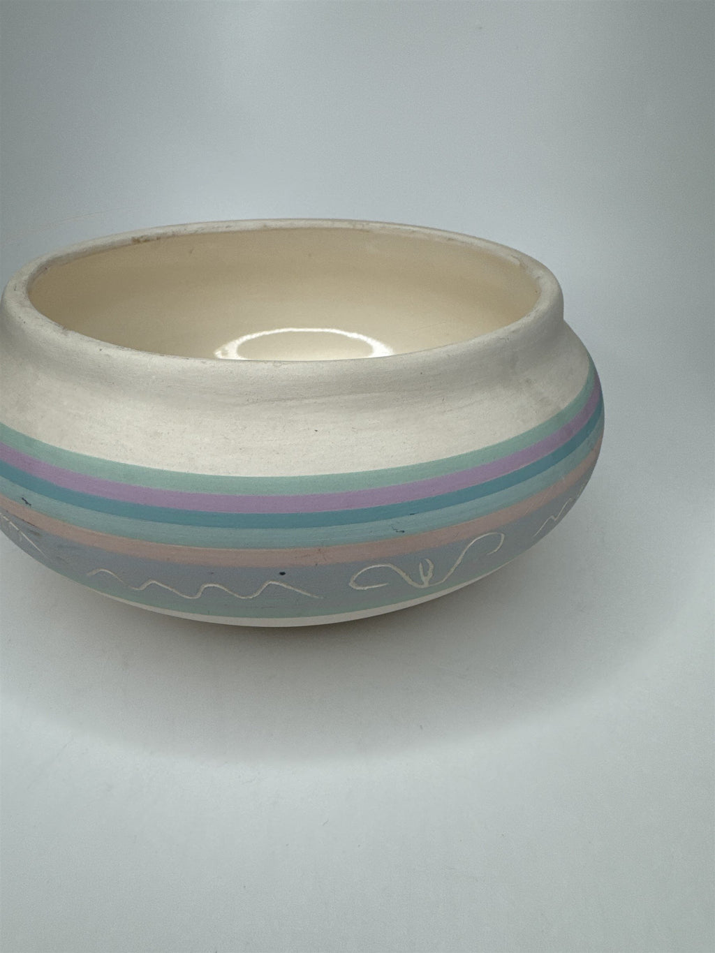 Vintage Native American Southwestern Shallow Pottery Hand Painted LJ Signed
