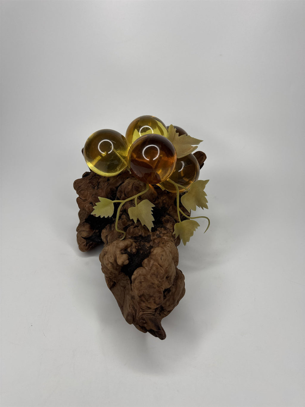 Vintage Yellow and Orange Lucite Grapes Mounted on 10-1/2" Driftwood Log
