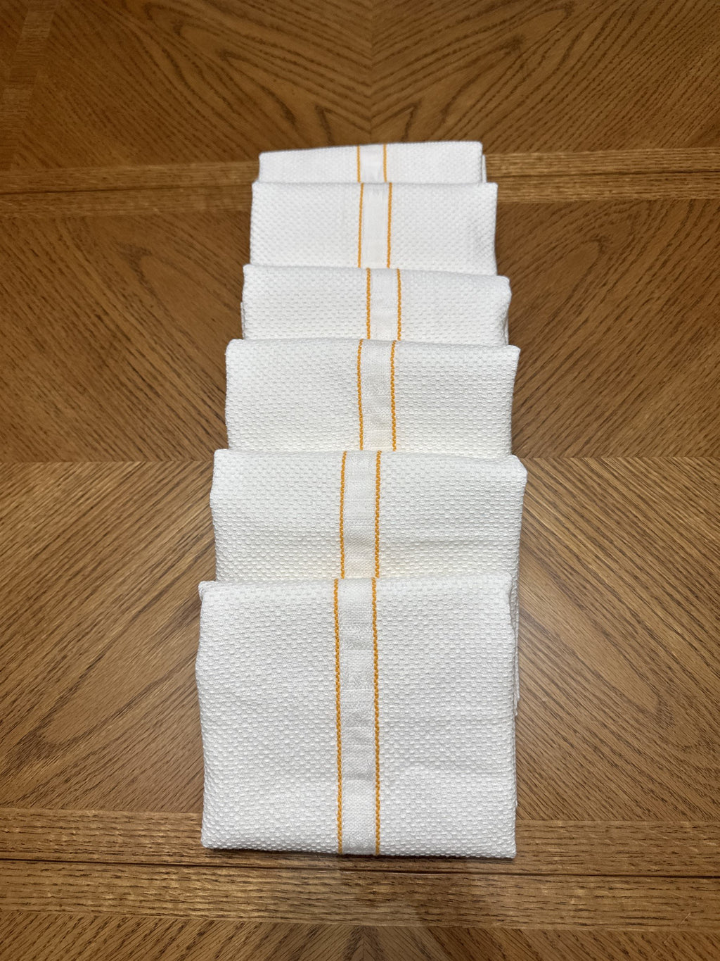 6x Vintage Cascade Linen Supply Towels White Orange Pinstripes Embroidered 17x31