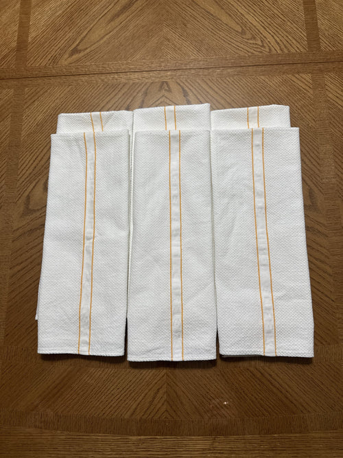 6x Vintage Cascade Linen Supply Towels White Orange Pinstripes Embroidered 17x31