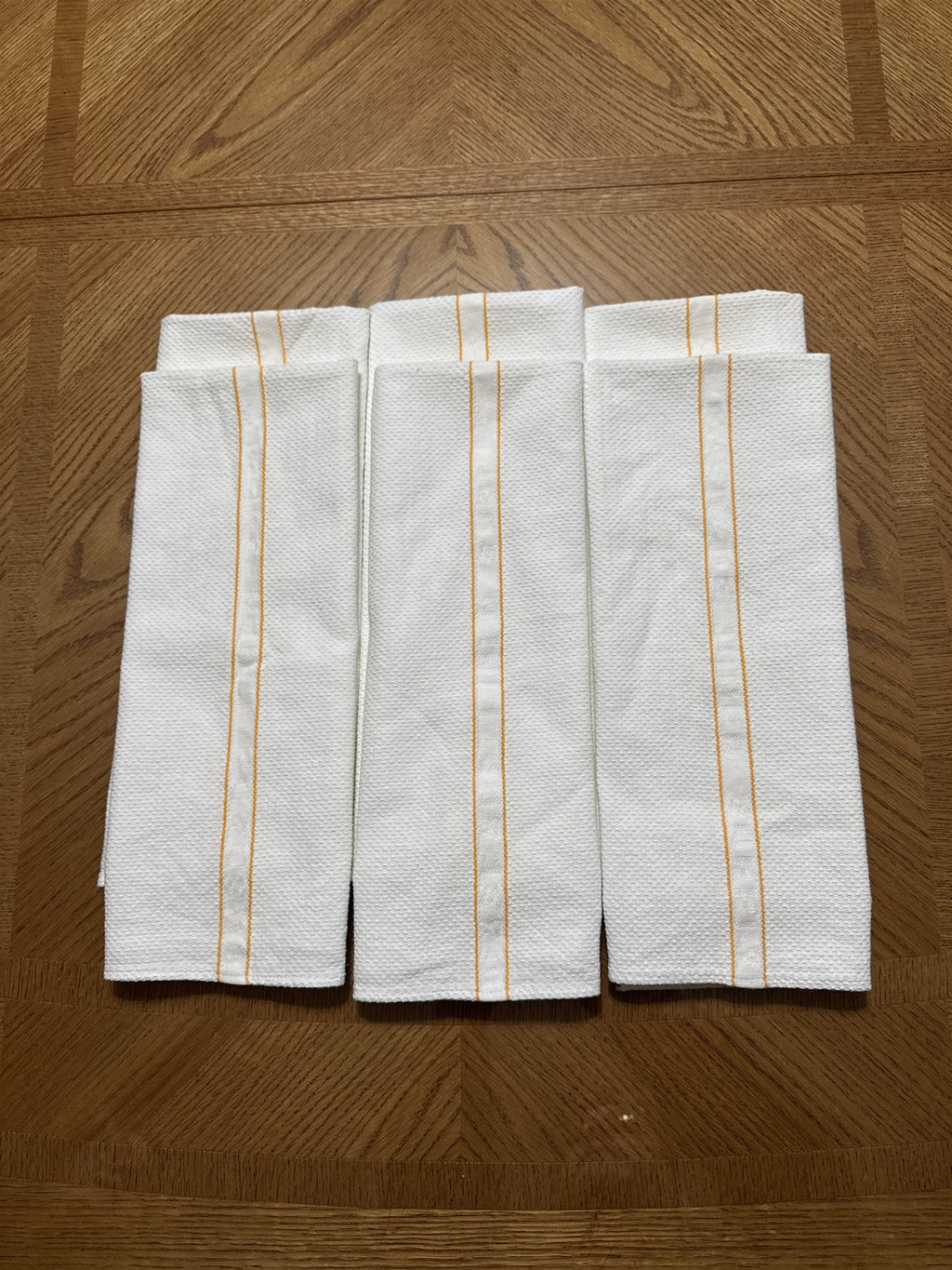 6x Vintage Cascade Linen Supply Towels White Orange Pinstripes Embroidered 17x31