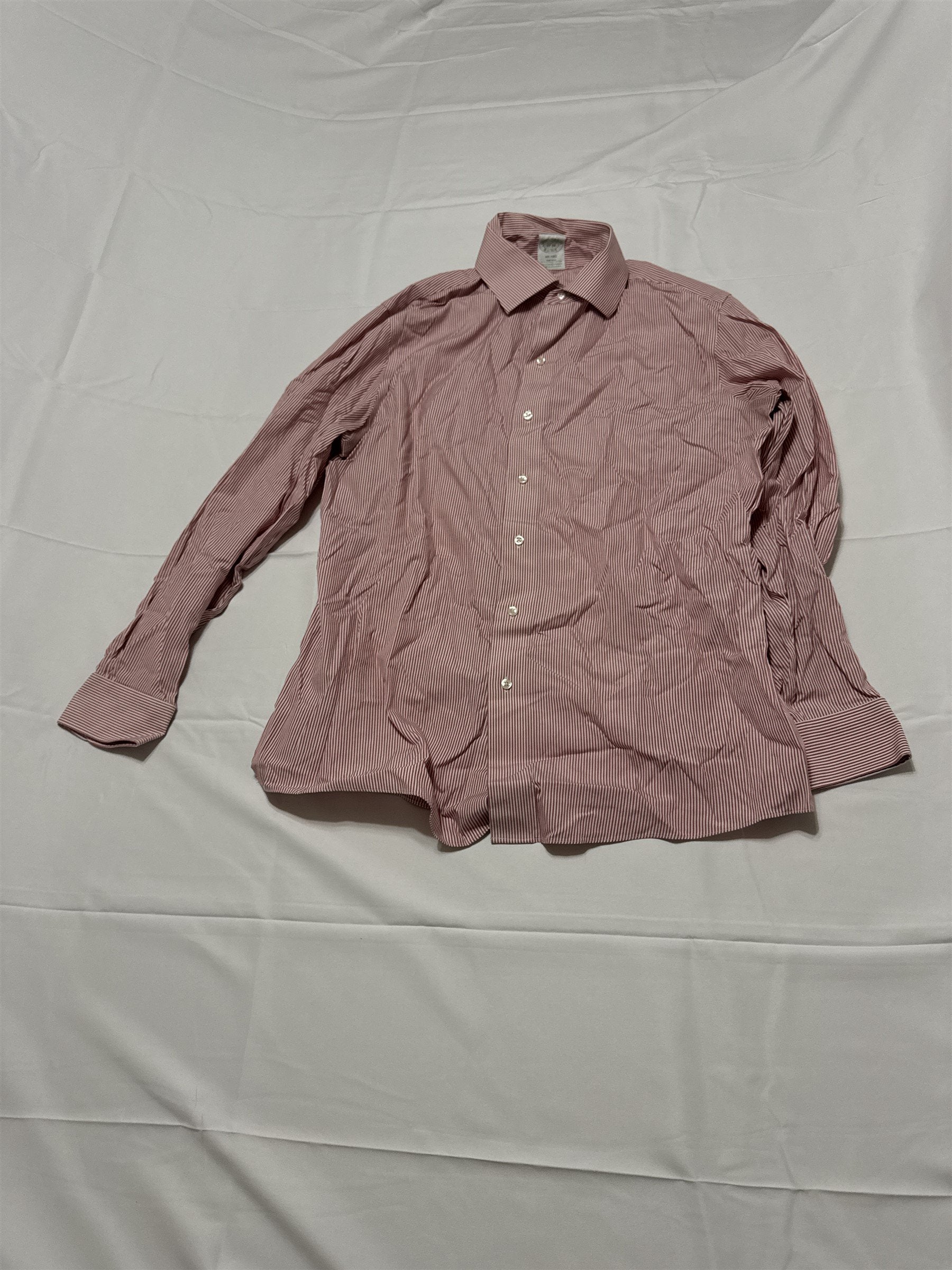 Brooks Brothers Mens 17-34 Casual Dress Shirt Red/White Stripe Milano Slim-Fit*