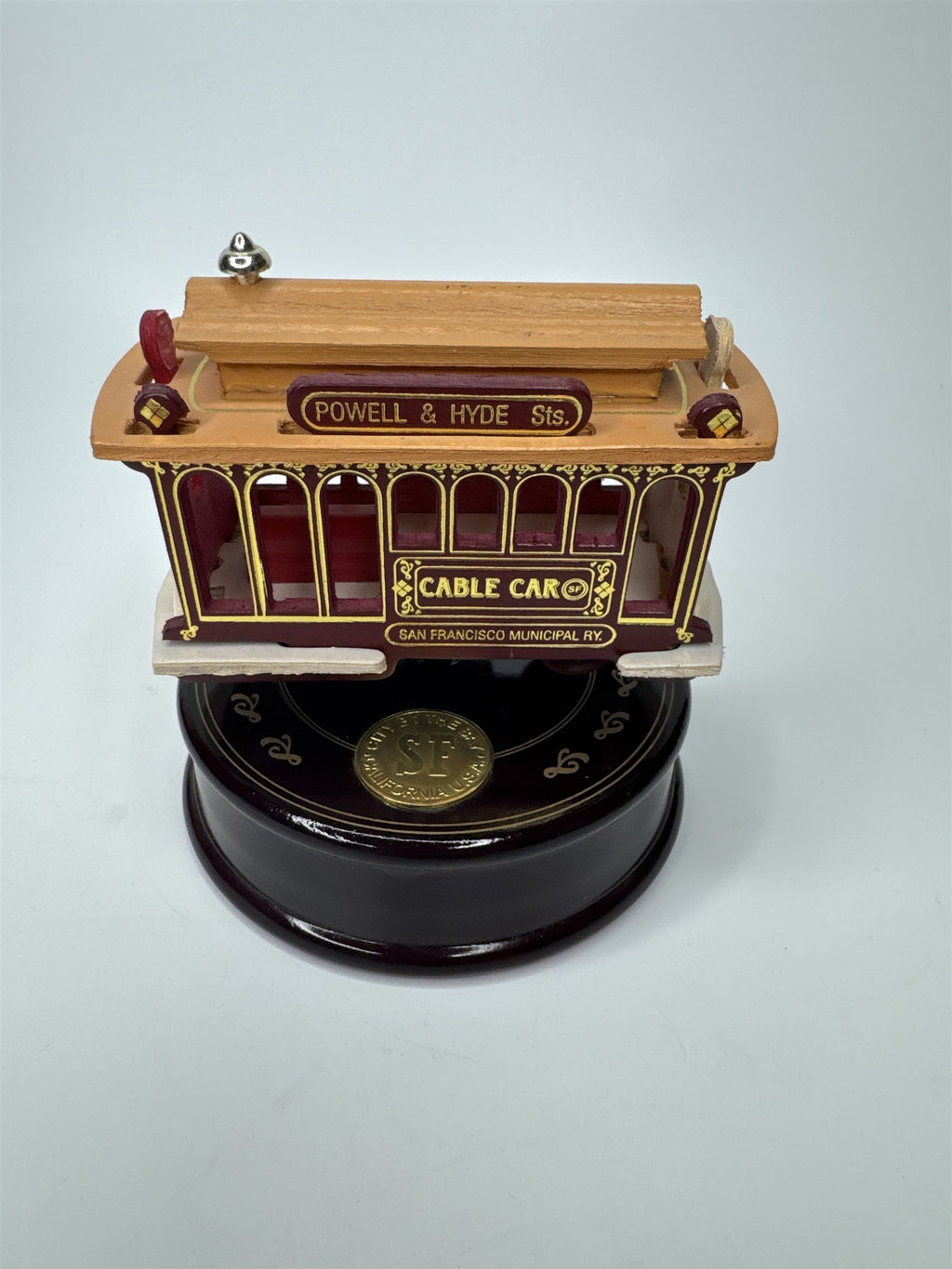 Vintage San Francisco California Cable Car Music Box Wooden Souvenir Powell Hyde