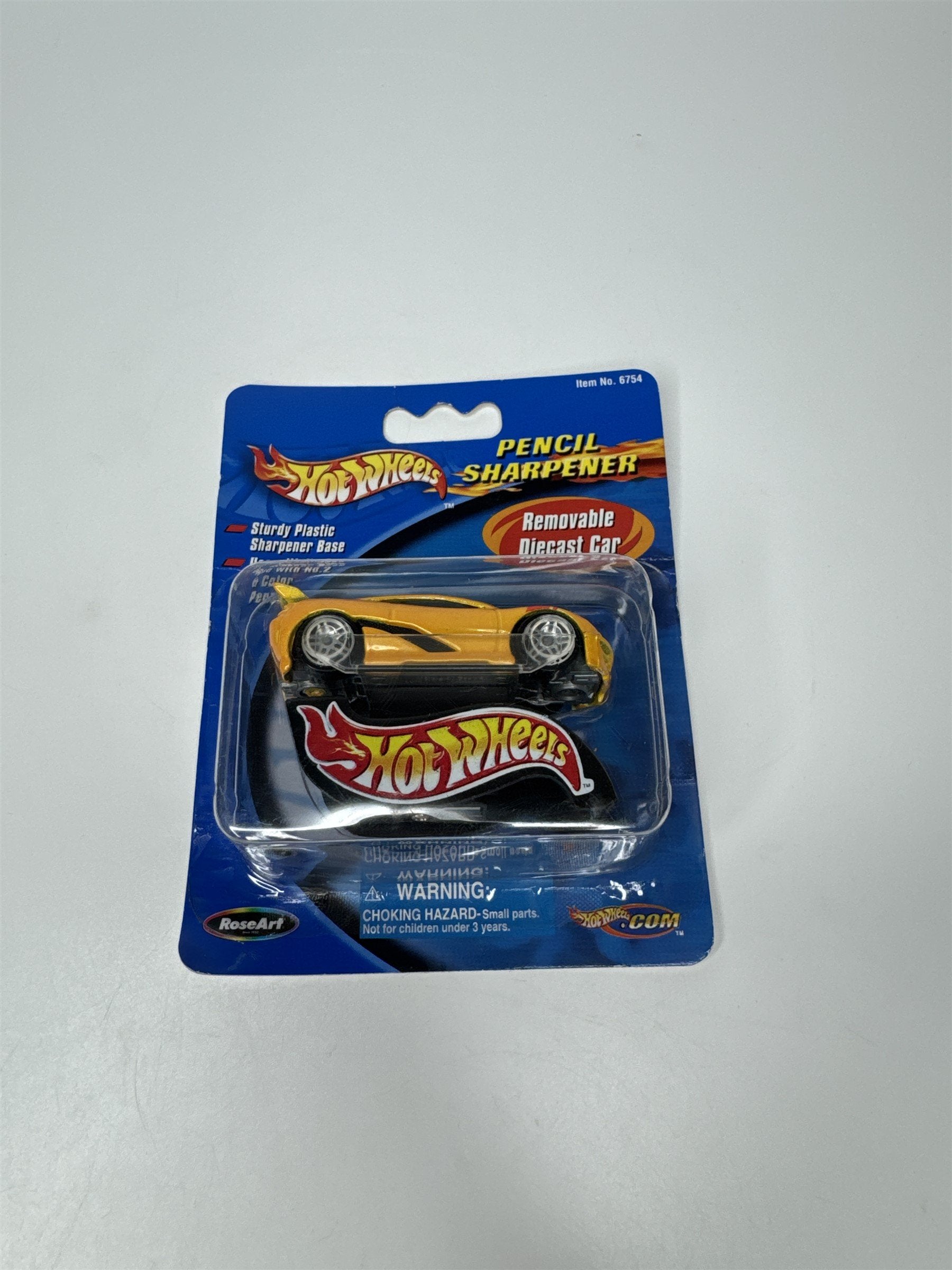 Vintage 2001 NOS Rose Art Hot Wheels Pencil Sharpener Yellow Removable Die Car