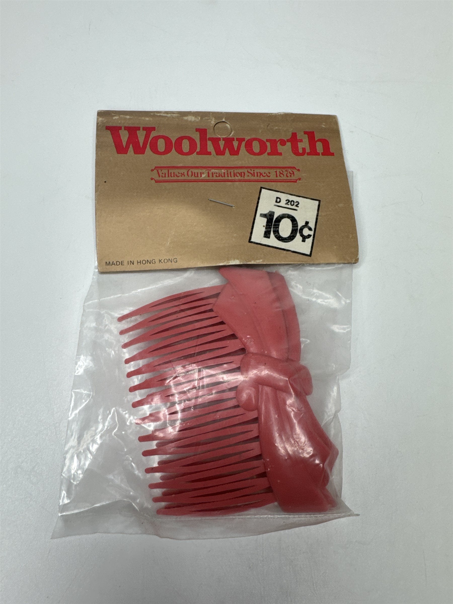 Vintage Woolworth Hong Kong Pink Bow Plastic Hair Comb Accessory 2pk