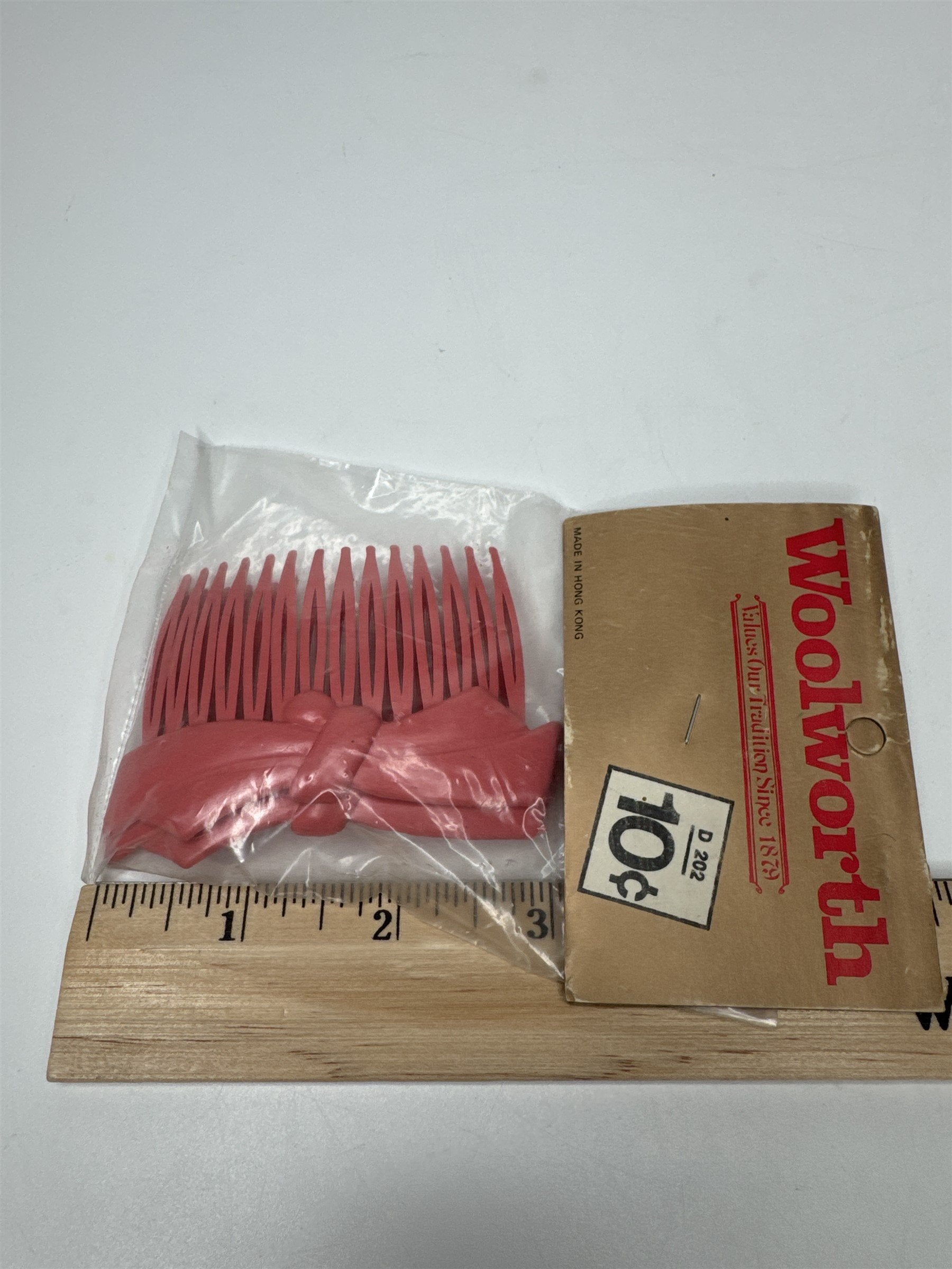 Vintage Woolworth Hong Kong Pink Bow Plastic Hair Comb Accessory 2pk