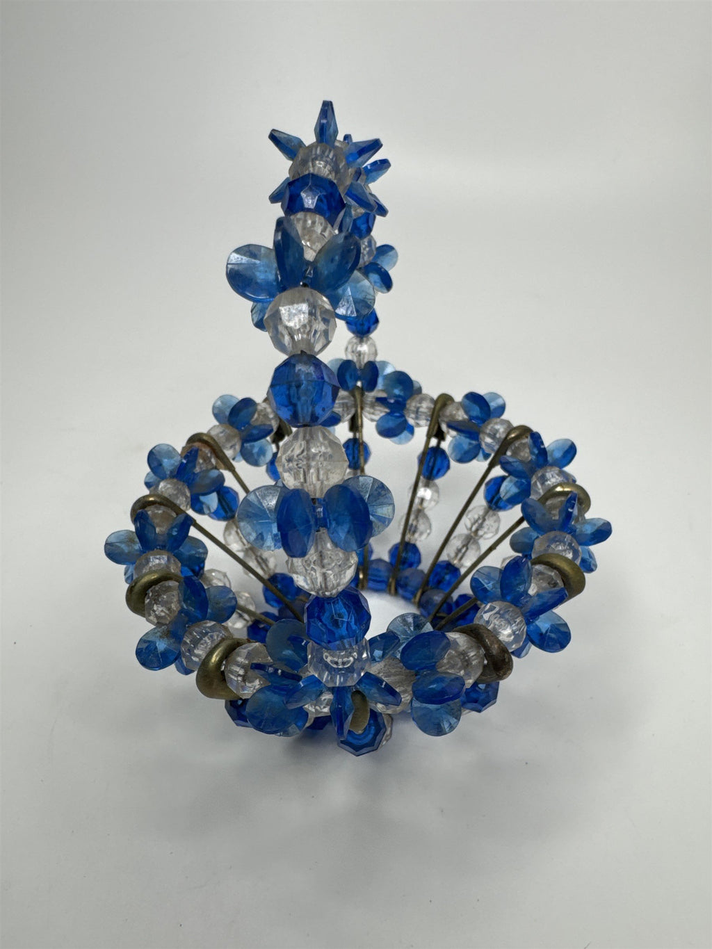 Vintage Blue Safety Pin Handmade Beaded Basket