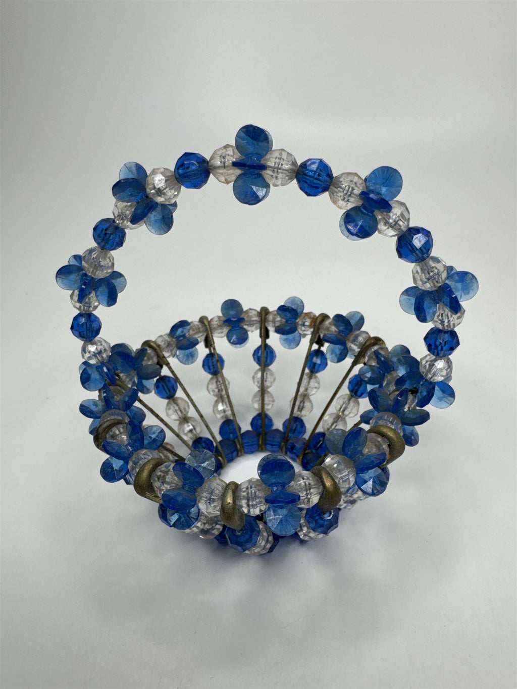 Vintage Blue Safety Pin Handmade Beaded Basket