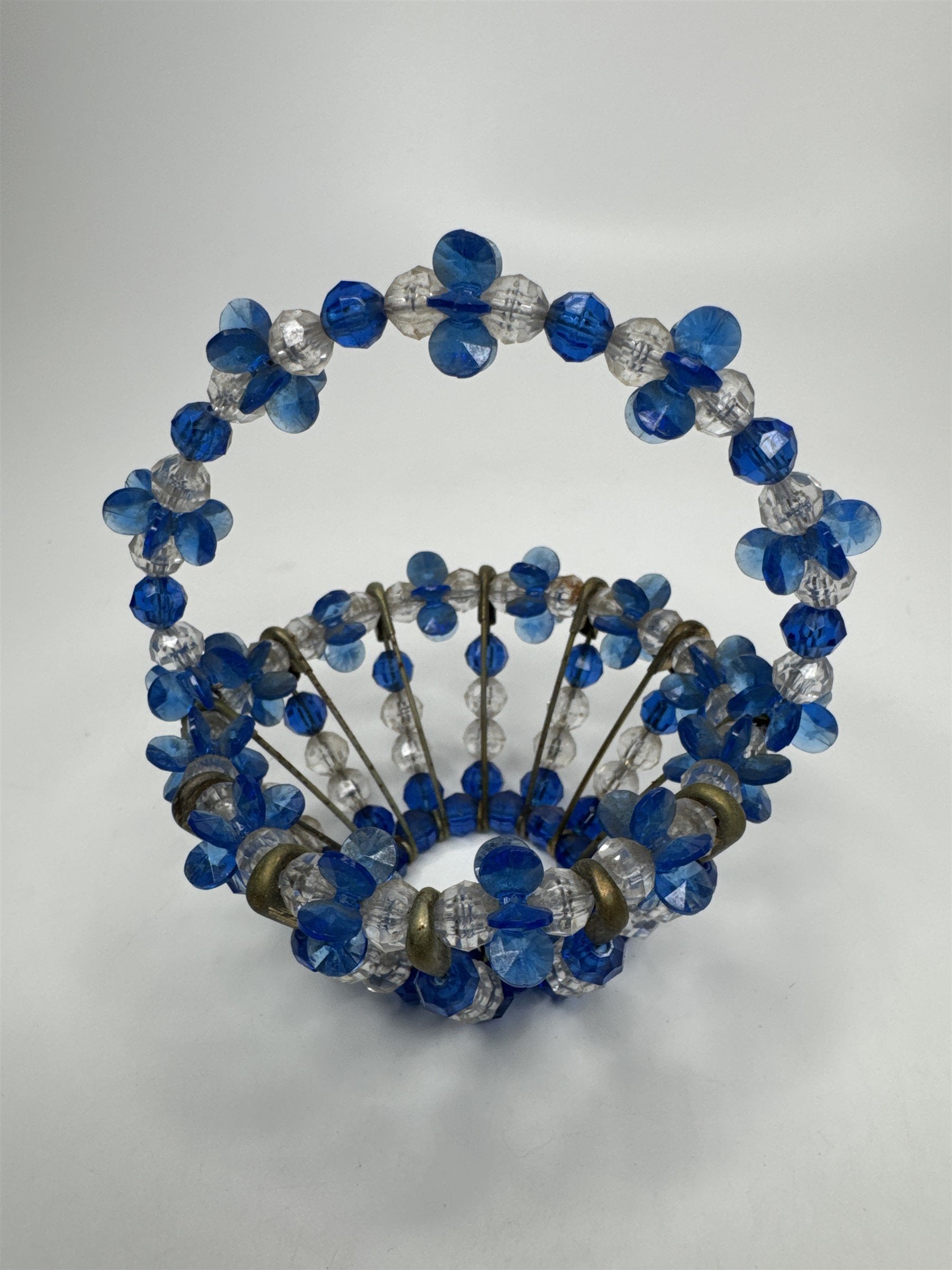 Vintage Blue Safety Pin Handmade Beaded Basket