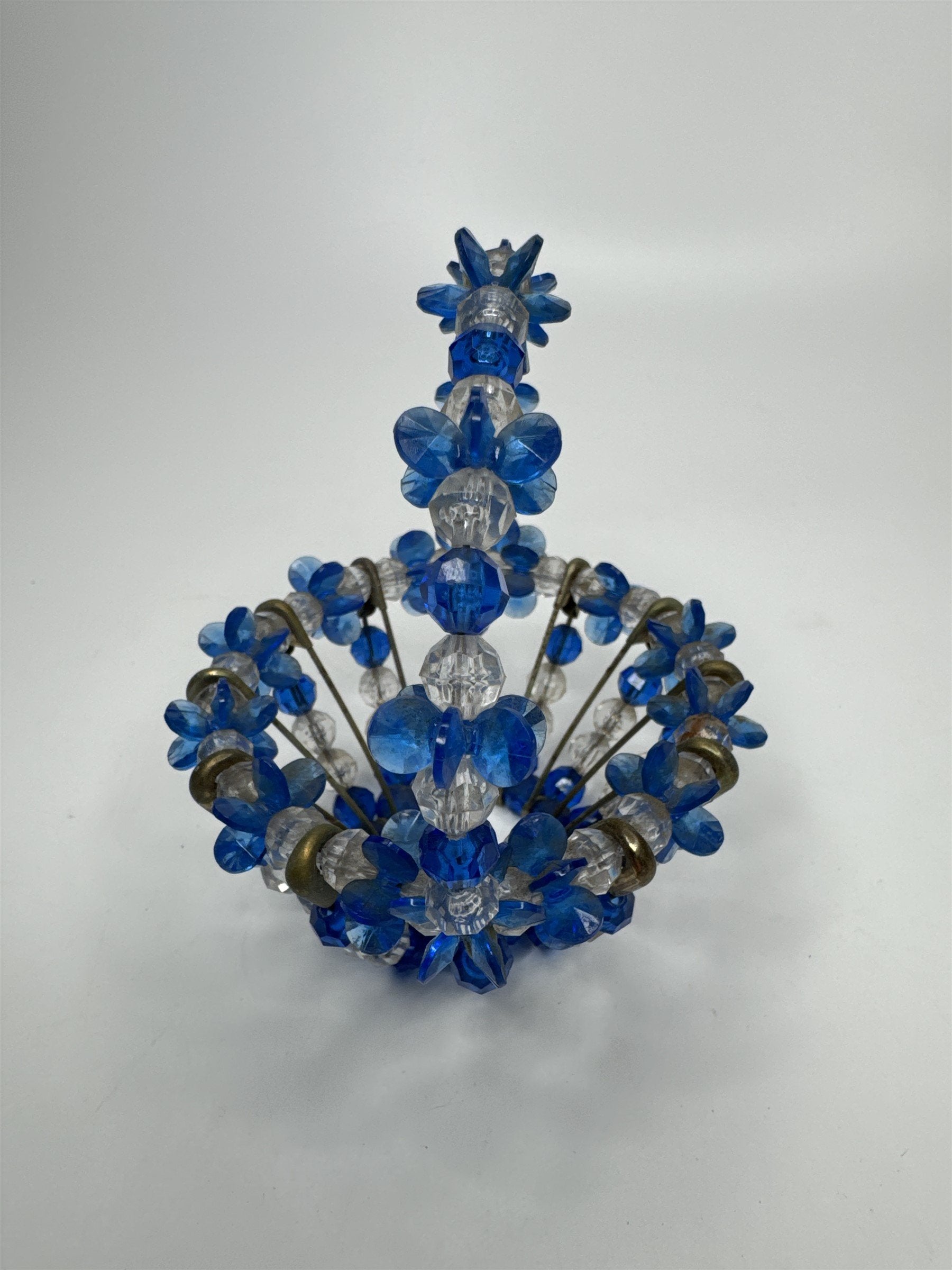 Vintage Blue Safety Pin Handmade Beaded Basket