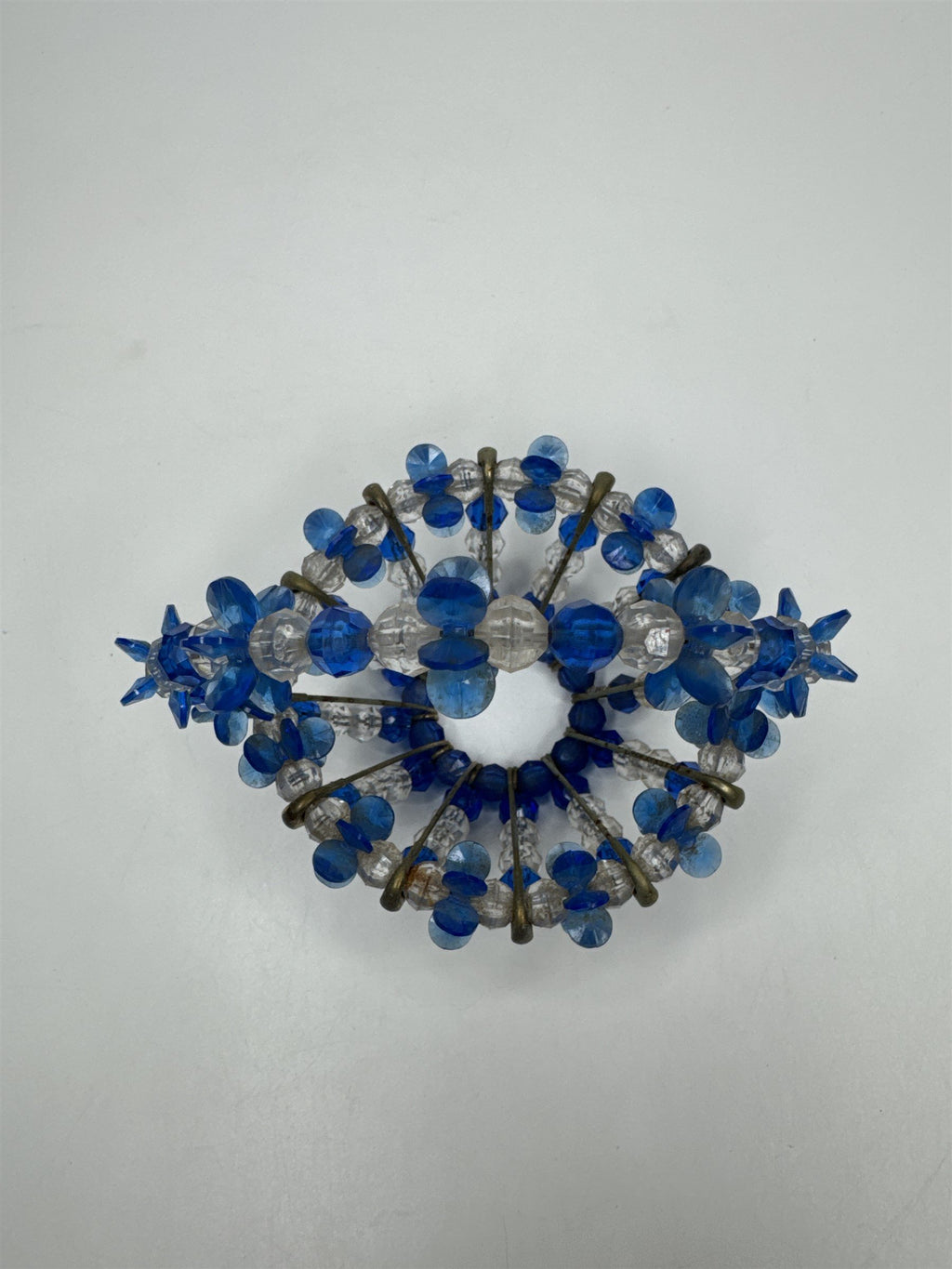 Vintage Blue Safety Pin Handmade Beaded Basket